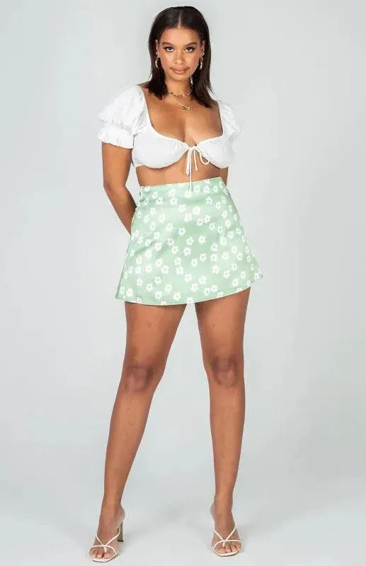 Women's High Waist Satin Printed A-Line Mini Skirt - Sexy Stretchy Party Skirt for Night Out, Club, Date Night & Summer Outfits