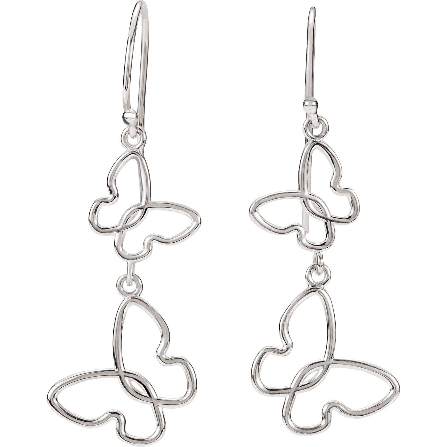 14K Gold & Sterling Silver Butterfly Dangle Earrings for Women | Elegant Fine Jewelry | Perfect for Weddings, Parties & Everyday Wear - Diamond2Deal