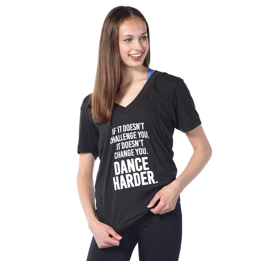 Just For Kix Dance Harder Women's V-Neck Dance T-Shirt - Perfect for Dance Classes, Rehearsals & Performances