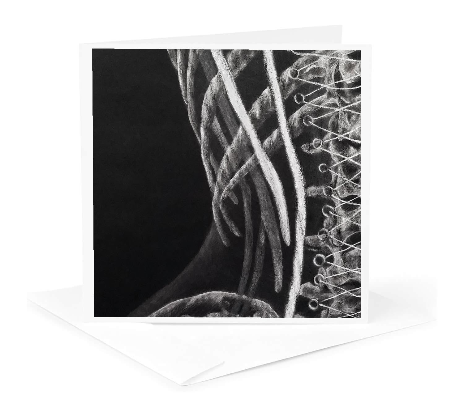 3D Rose Greeting Card - Elegant Corset Conte Drawing on Black Background - Unique Art Gift for Women - Perfect for Birthday, Anniversary & Valentine's Day Greetings