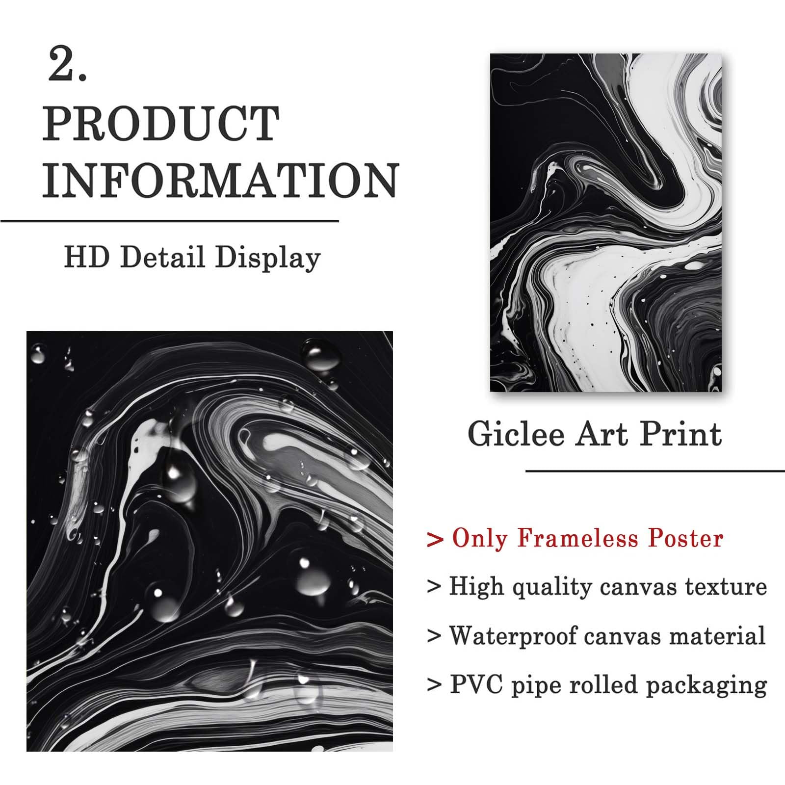 Abstract Black White Gray Marble Canvas Wall Art Set of 3 - 16x24 Inch Modern Painting for Living Room & Bedroom Decor - Frameless Marble Poster for Contemporary Home & Office Interior Design