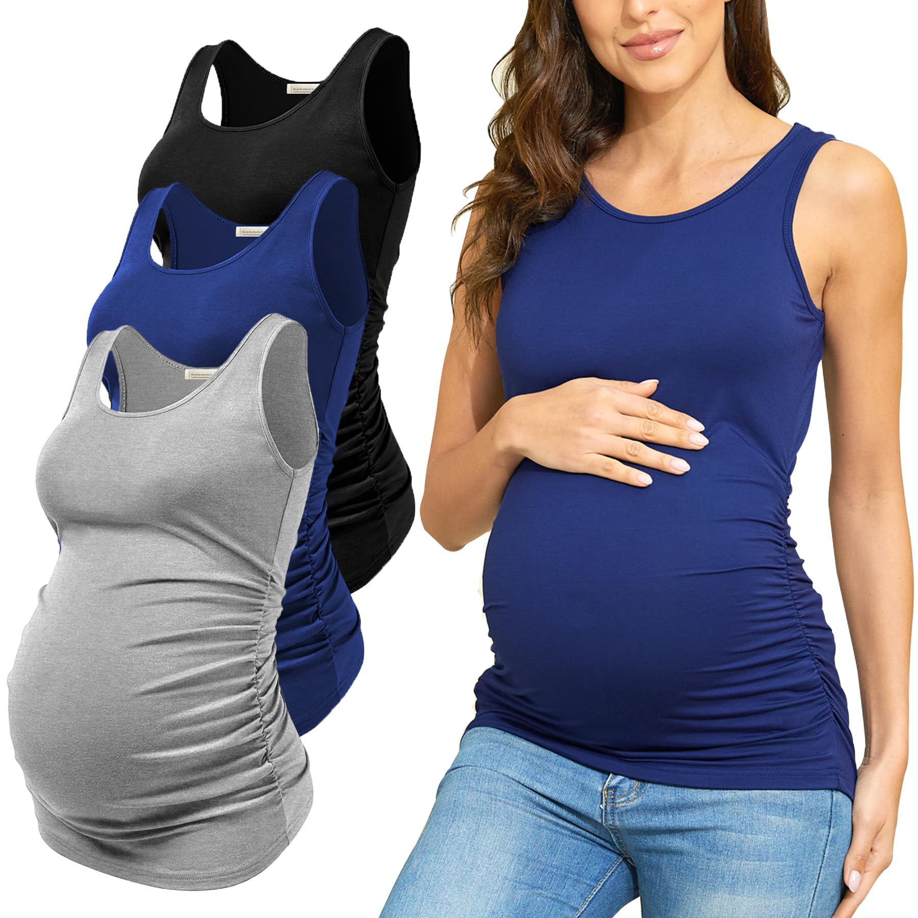 PARNIXS Women's Maternity Tank Tops - 3 Pack Breathable Sleeveless Summer Pregnancy Shirts for Comfort & Style - Perfect for Casual Wear, Maternity Photos & Everyday Outfits