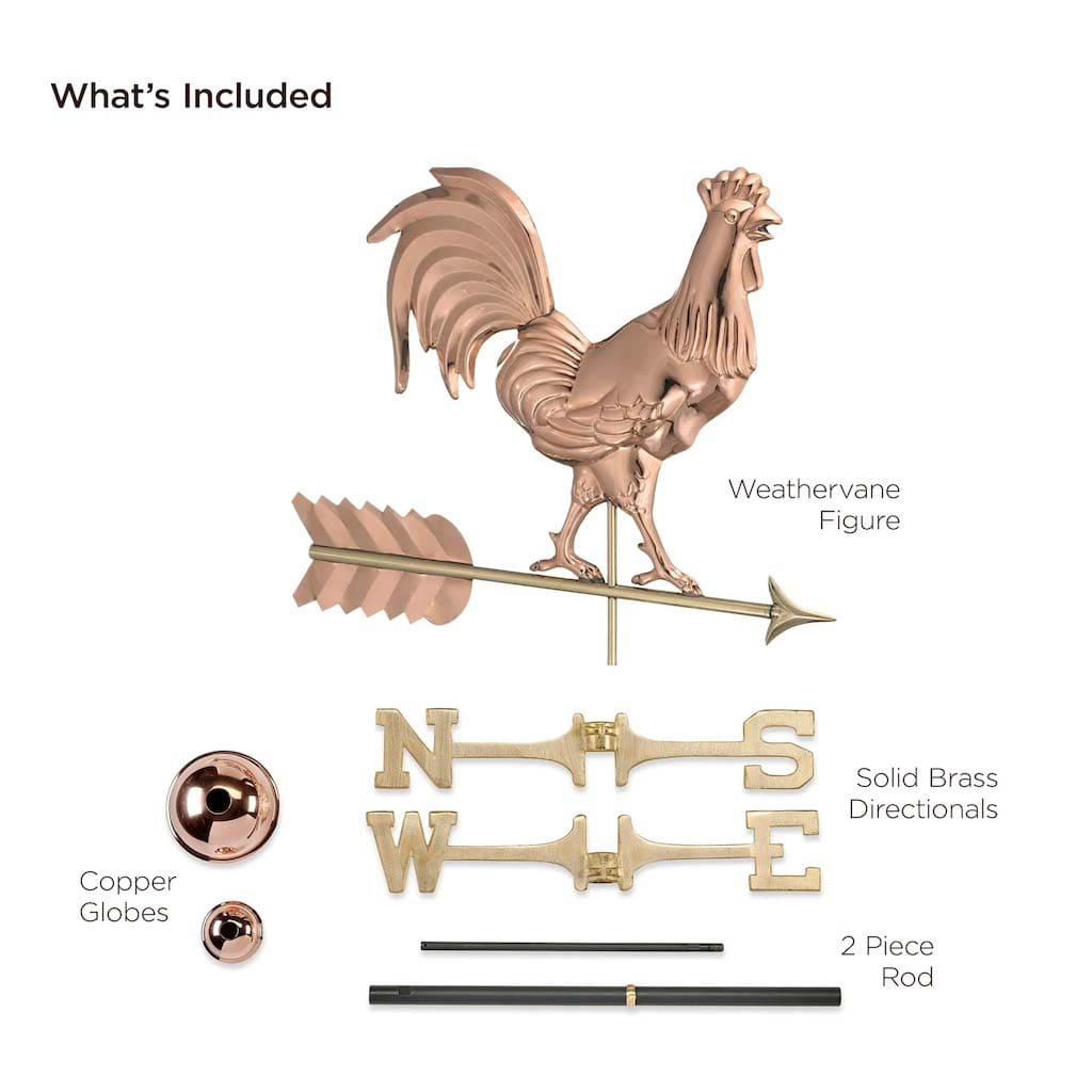 Smithsonian Rooster Weathervane - Pure Copper Handcrafted Outdoor Decor for Garden, Farmhouse, or Barn - Weather Resistant & Durable Design