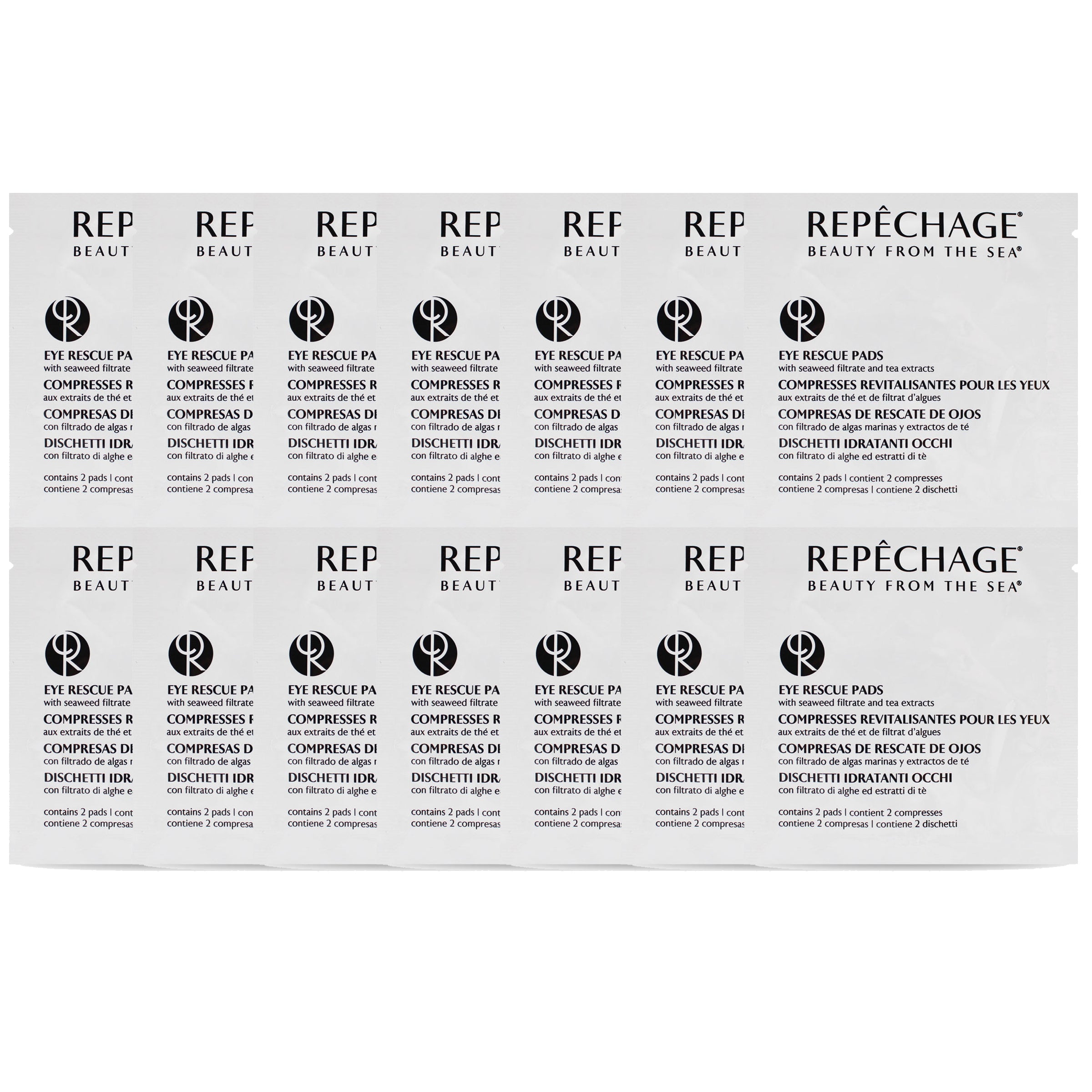 Eye Rescue Pads with Seaweed Filtrate & Tea Extracts - 14 Sachets for Dark Circles, Puffiness & Tired Eyes - Perfect for Travel, Office & Home Skincare Routine