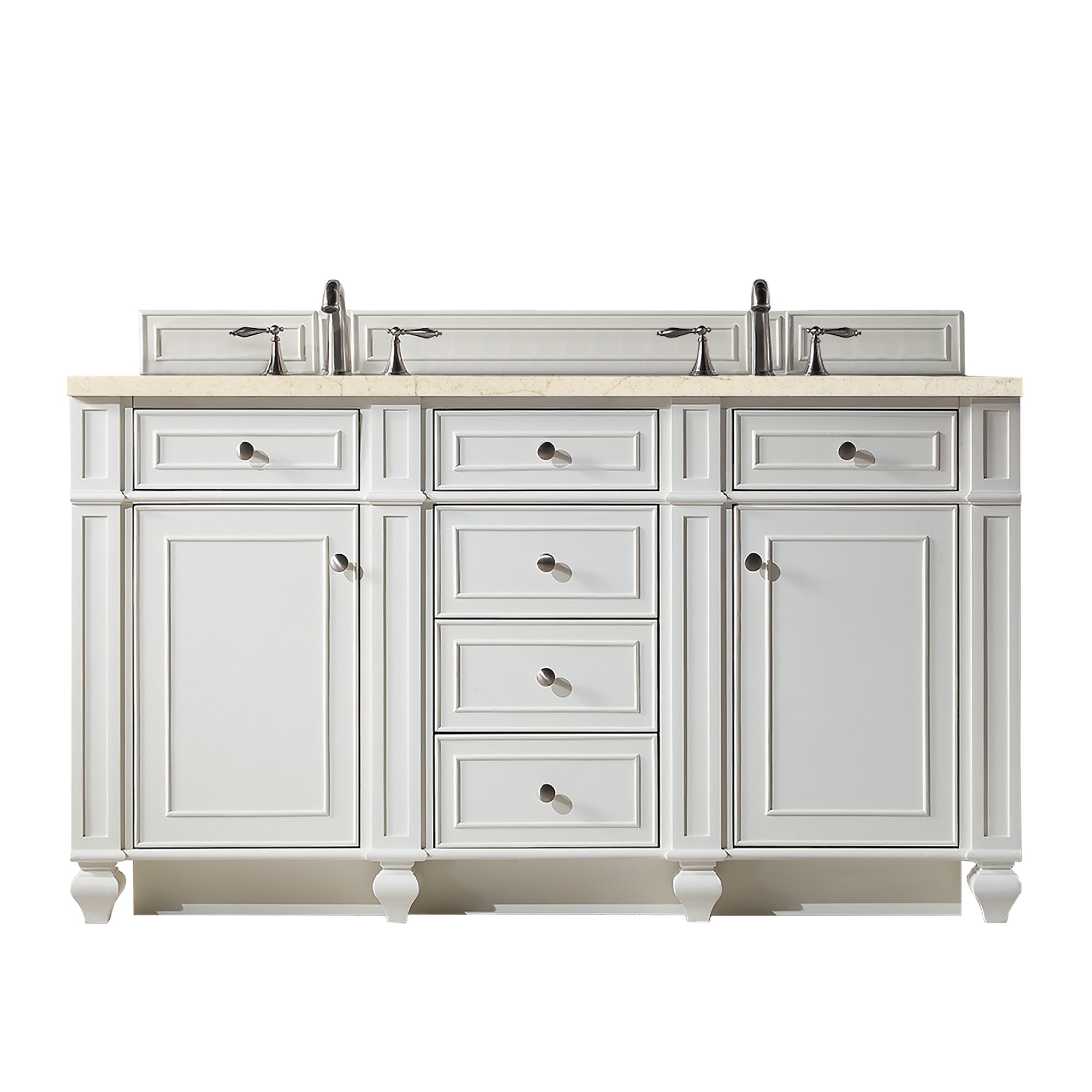 Bristol 60 Inch Double Vanity with 3CM Eternal Marfil Quartz Top in Bright White - Perfect for Modern Bathroom Renovation and Luxury Home Decor
