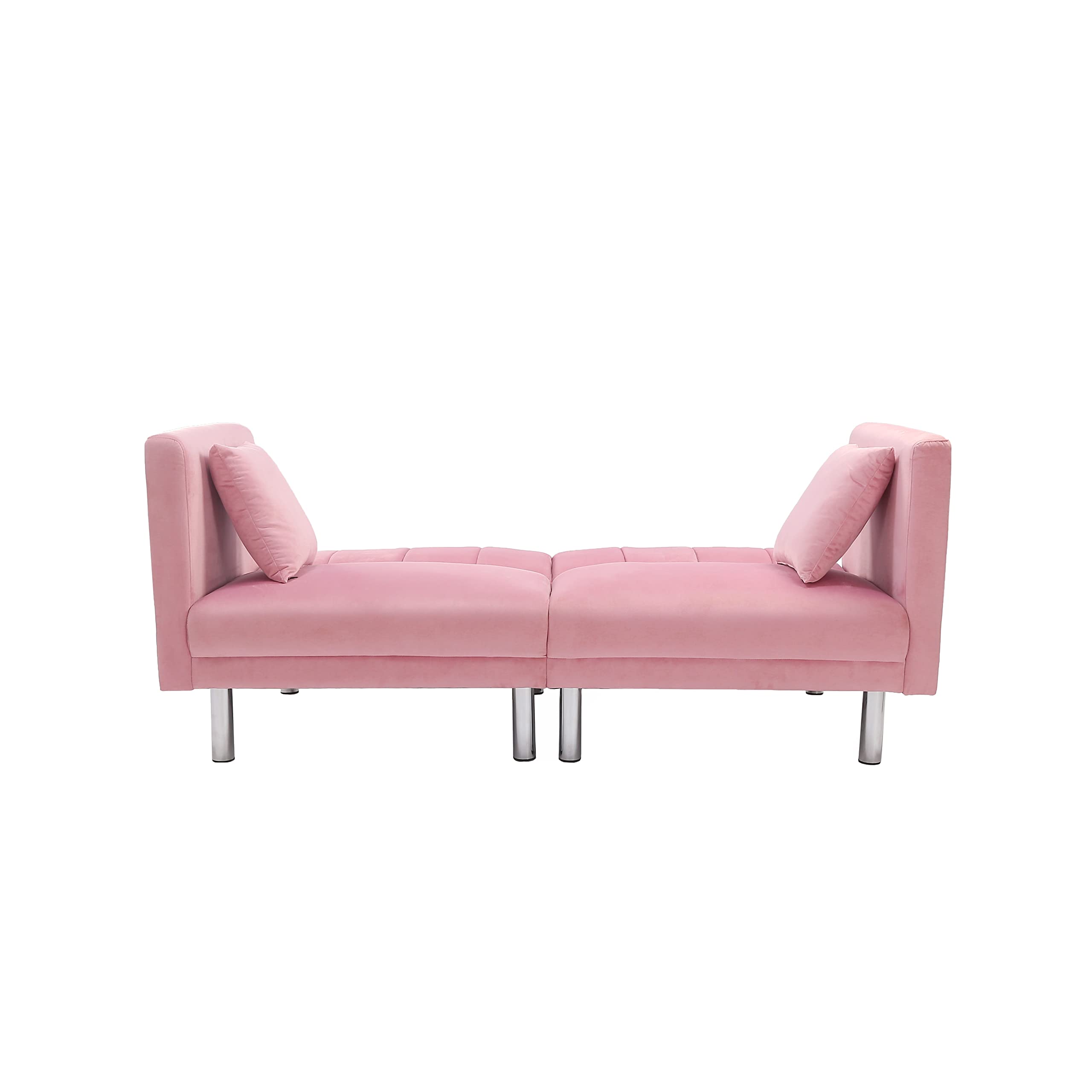 Modern Velvet Fabric Sofa Bed Futon with 2 Pillows - 3 Adjustable Angles Convertible Loveseat Sleeper Sofa for Small Spaces | Compact Living, Bedroom, Apartment, Office & Dorm Use (Pink) - Perfect for Guest Sleeping, Lounge Relaxing & Space-Saving Solutions