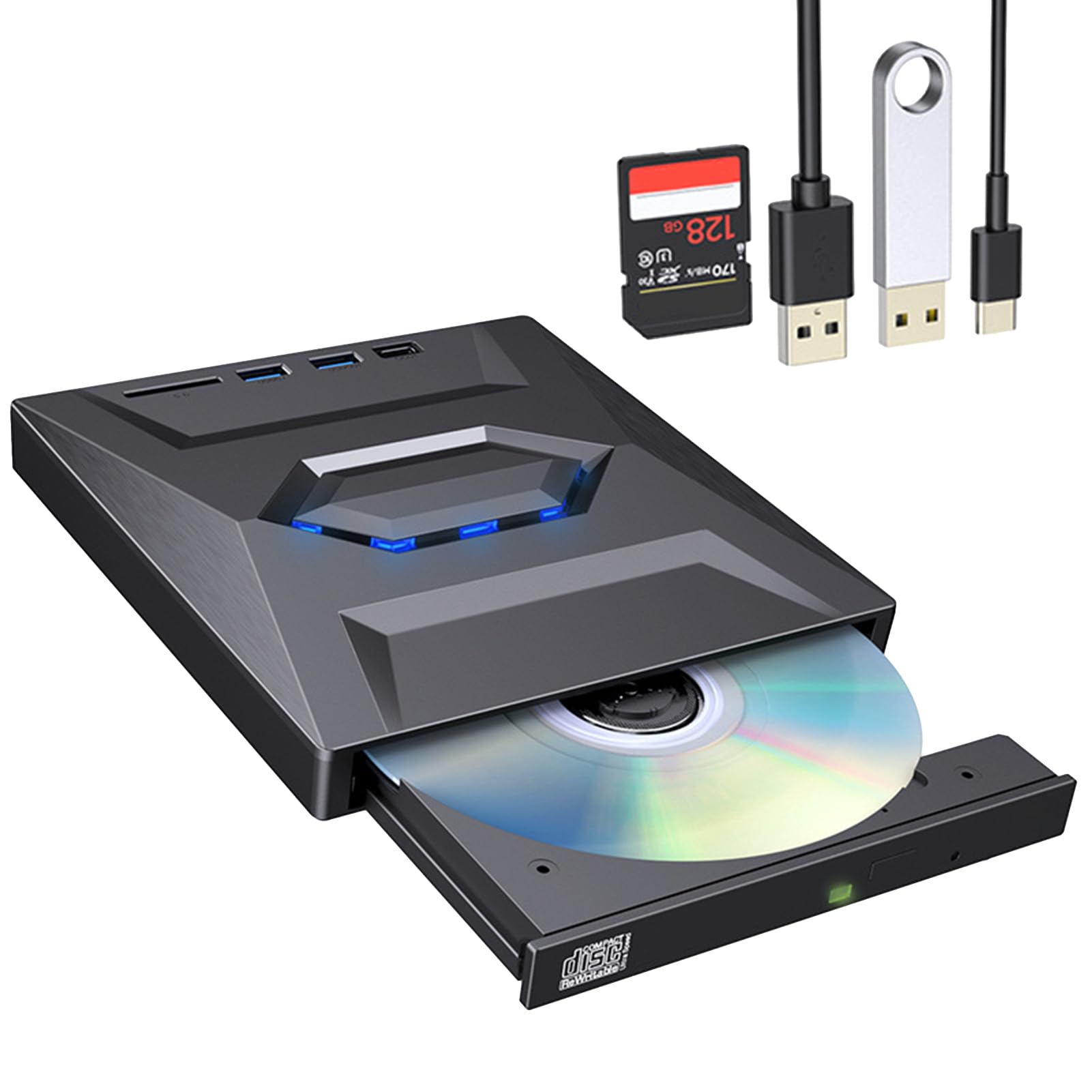 Visiblurry USB-C External Disk Drive for Laptop & Desktop | High-Speed Portable Disk Reader/Writer with Fast Data Transfer | Ideal for Work, Gaming, and Media Playback