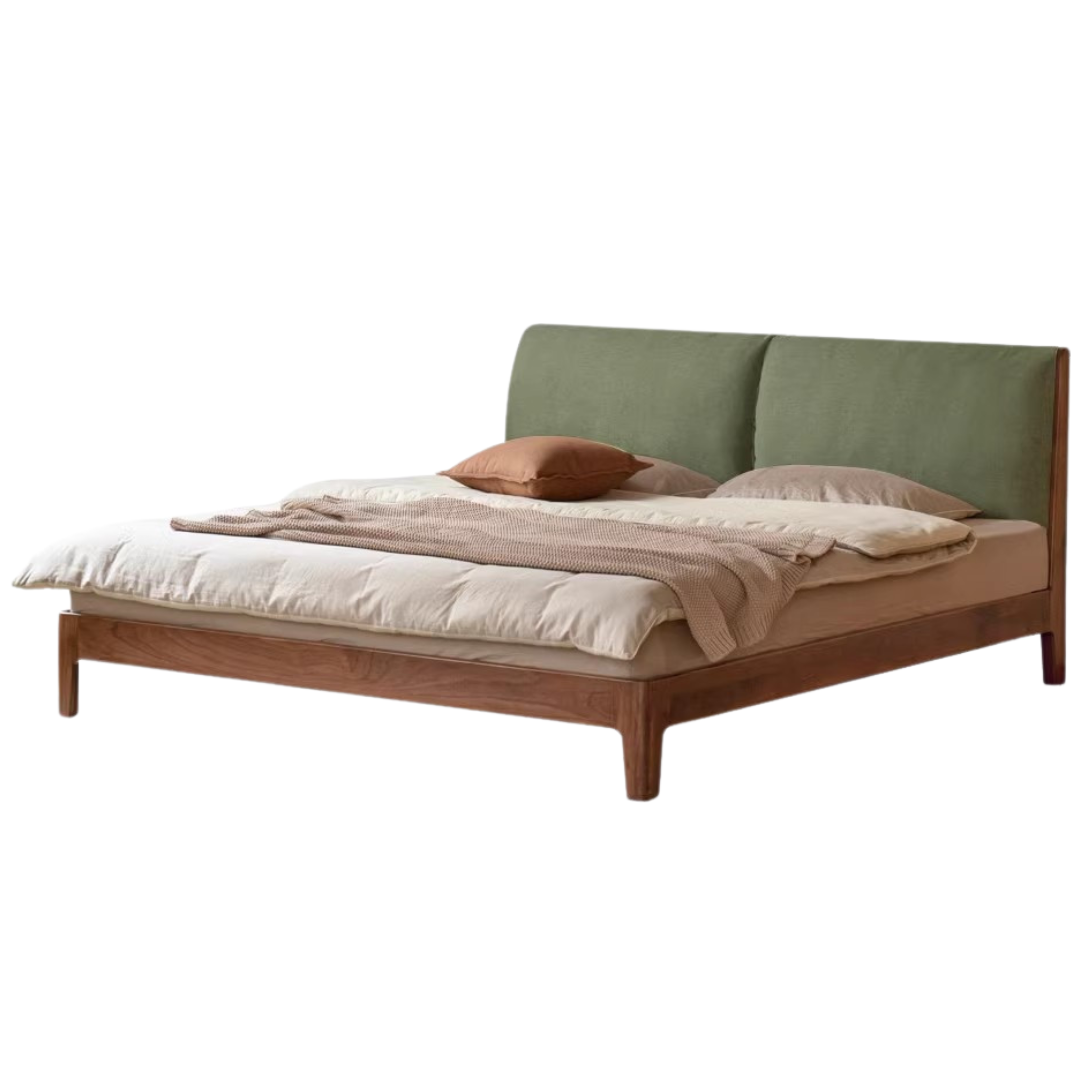 Solid Oak and Black Walnut Wood Fabric Soft Bed - Premium Handcrafted Wooden Bed Frame for Bedroom, Durable and Stylish Home Furniture for Master Bedroom, Guest Room, or Kids Room