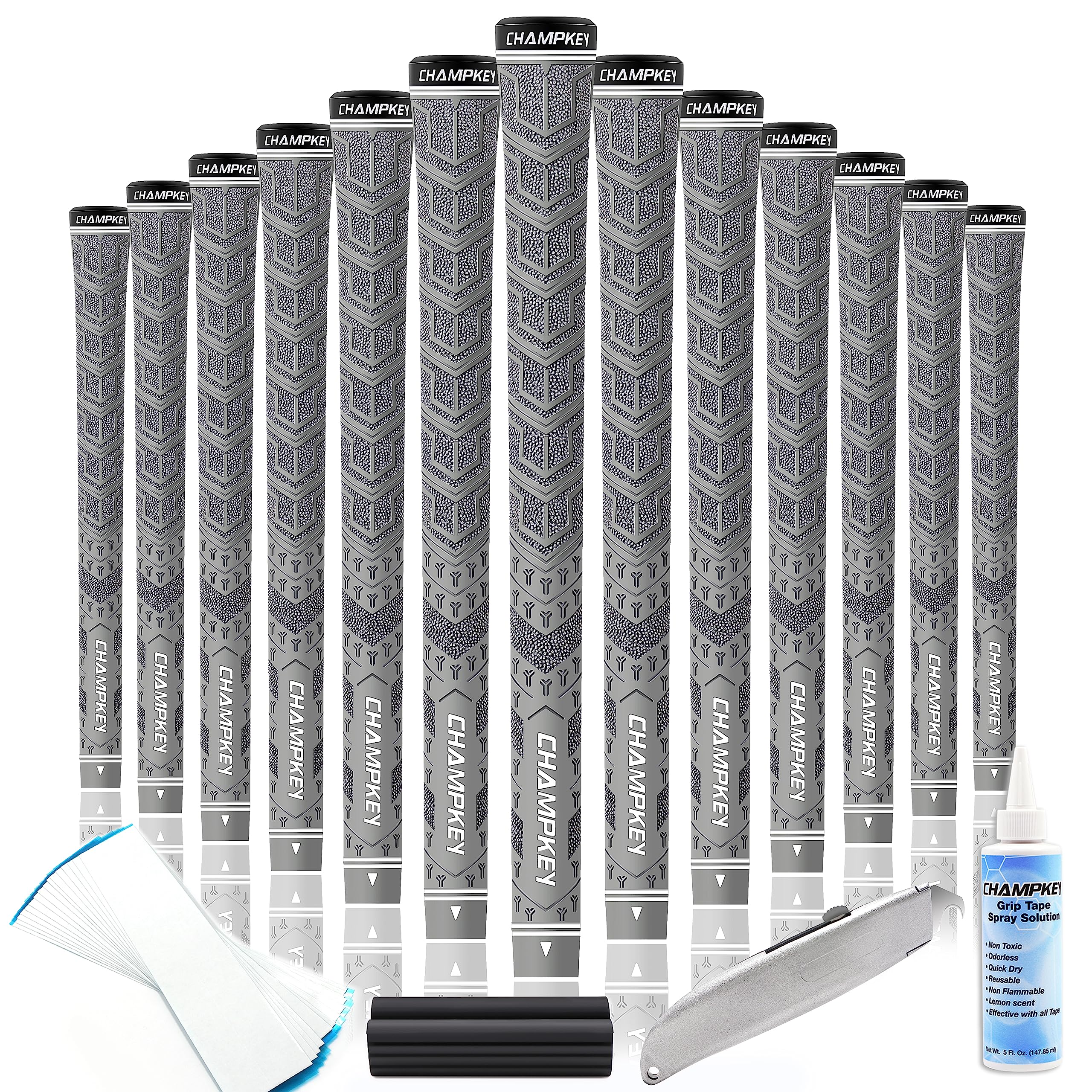 CHAMPKEY Y-PRO Performance Rubber Golf Grips 13 Pack with All Repair Kits - All Weather Control Golf Club Grips - Excellent Traction and Control Golf Rubber Grips for Men & Women - Perfect for Driving Range, Course Play and Practice Sessions