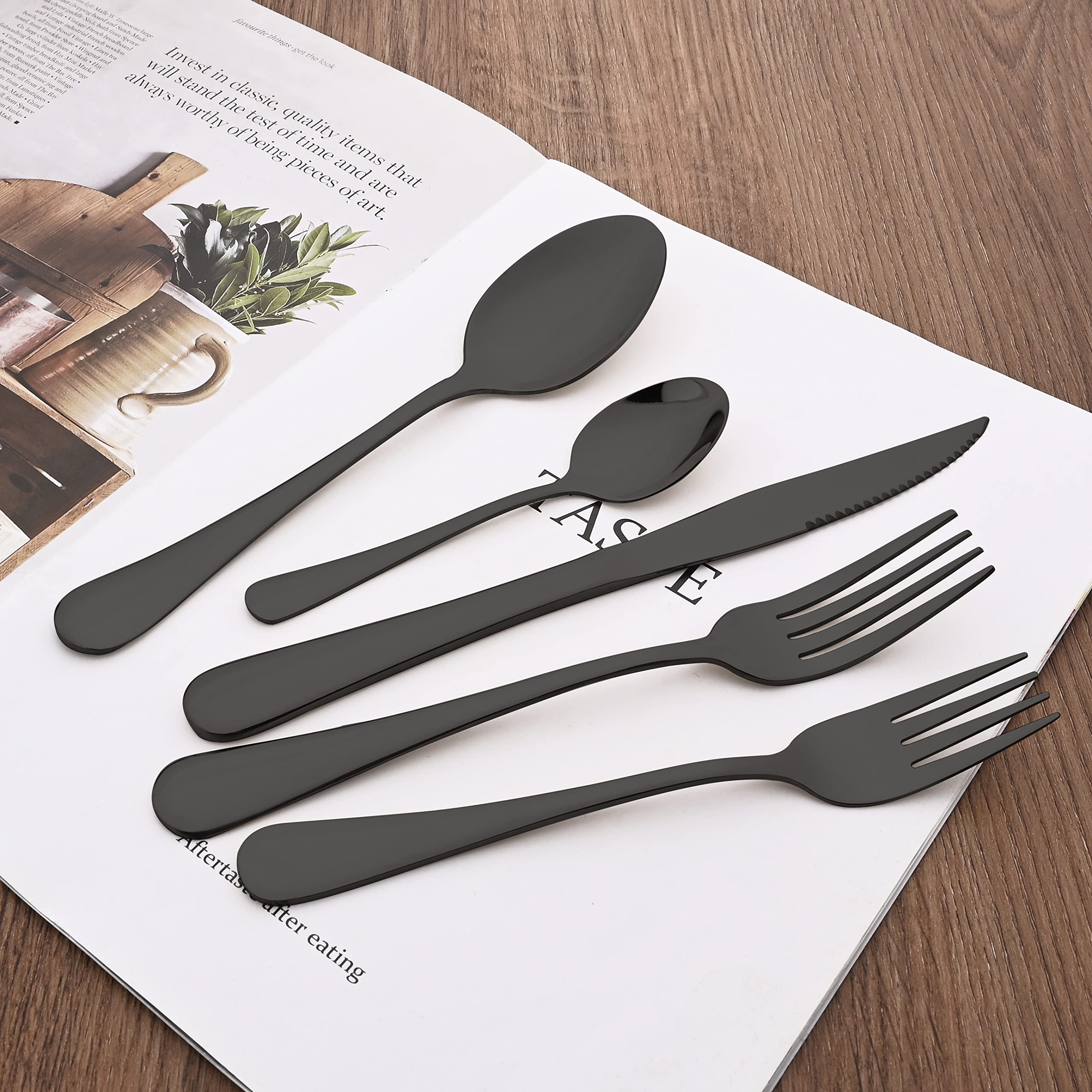 Premium 10-Piece Black Steak Knives Set - Mirror Polished Stainless Steel Kitchen Cutlery with Straight & Serrated Edges - Dishwasher Safe Steak & Dessert Knives for Fine Dining & Dinner Parties