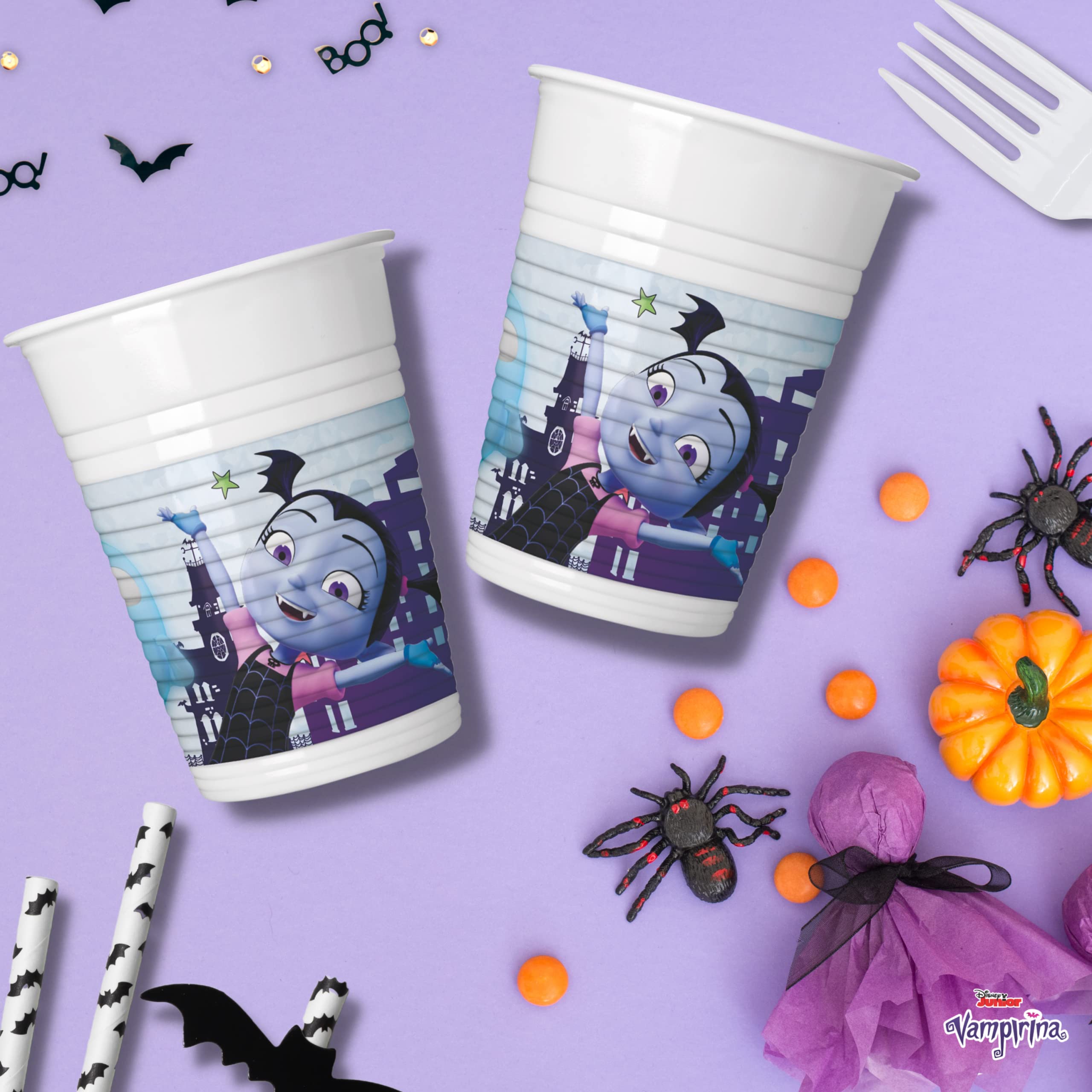 Halloween Party Cups - 8 Pack Vampirina Themed Disposable Cups for Halloween Celebrations, Trick or Treat, Costume Parties & Spooky Decorations
