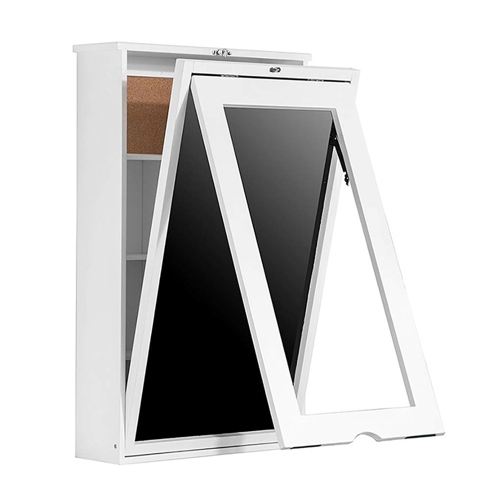 HORV Foldable Wall Mounted Convertible Desk with Chalkboard - Space Saving Dining Table, Floating Computer Writing Desk for Home Office - Multi-Functional Wooden Wall Hanging Desk (White) - Perfect for Small Apartments, Dorms & Workspaces