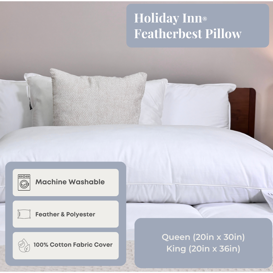 Holiday Inn® Featherbest Medium Support Pillow - Premium Hotel Quality Pillow for Back, Stomach & Side Sleepers - Perfect for Home, Travel & Guest Rooms