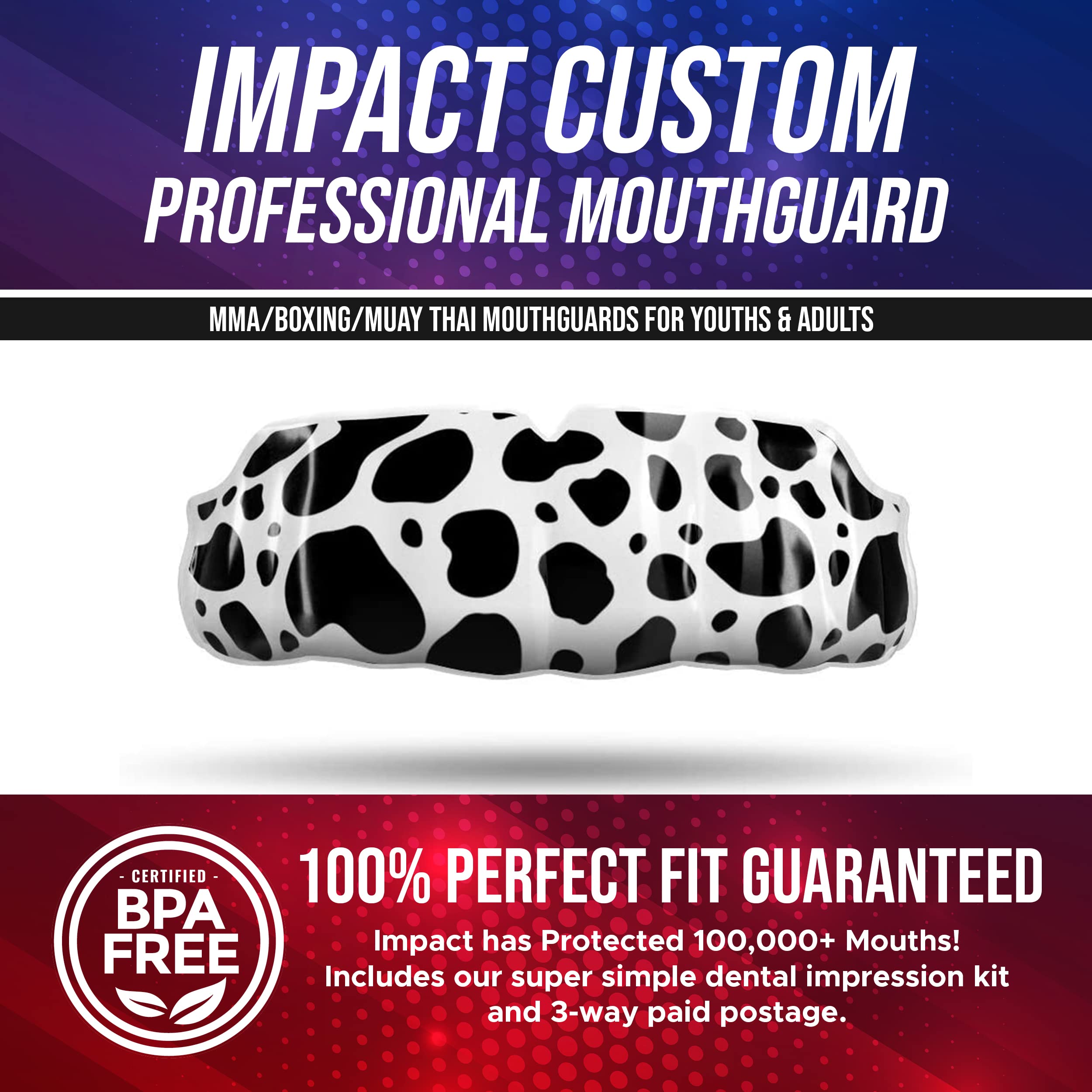 Custom Professional MMA Boxing Muay Thai Mouthguard - Impact Protection for Fighters & Athletes | Perfect for Training, Sparring & Competition (Cow Skinz Design)