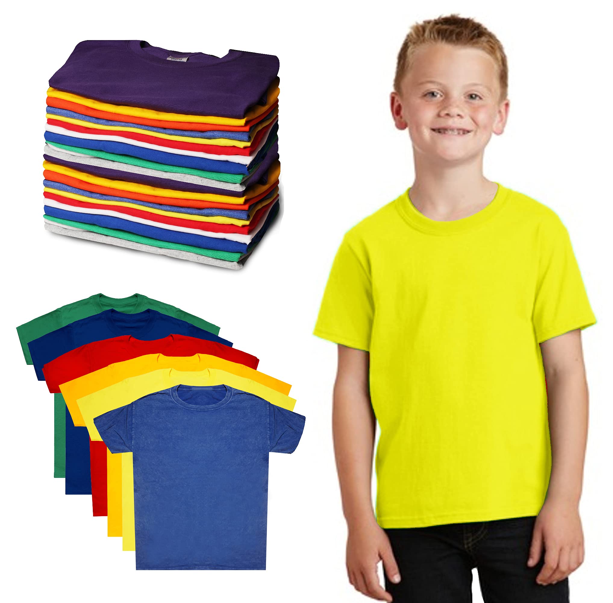 24 Pack Kids Cotton T-Shirts Bulk - Soft Unisex Children's Tees for Boys & Girls | Lightweight Comfortable Shirts for School, Play & Everyday Wear | Wholesale Pack by BILLIONHATS