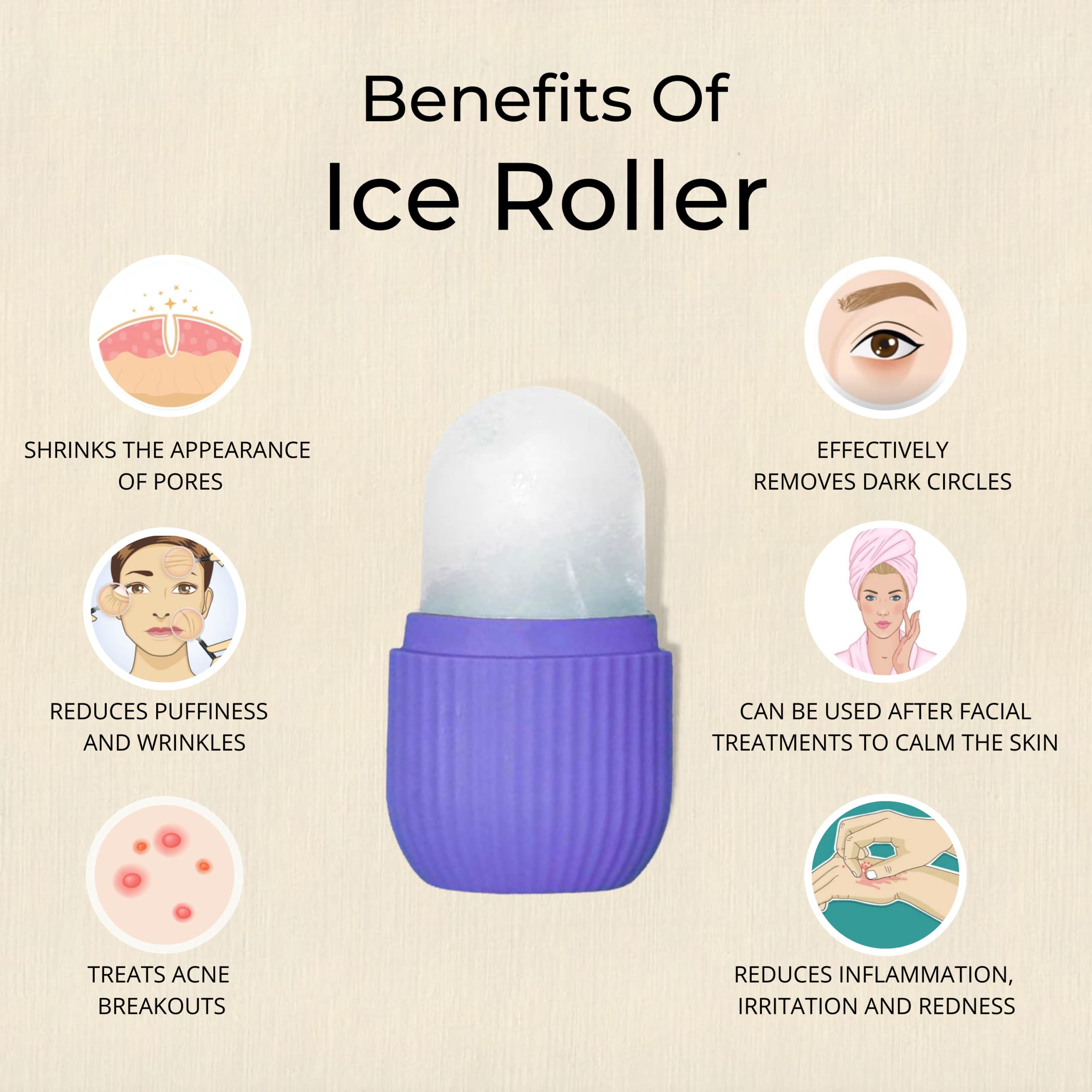 Ashtavinayak Store Ice Roller for Face, Neck & Eyes - Reusable Cooling Massage Tool for Glowing & Tightened Skin (Purple) | Reduce Puffiness, Soothe Sunburn & Refresh Skin - Perfect for Morning Routine & Post-Workout Recovery