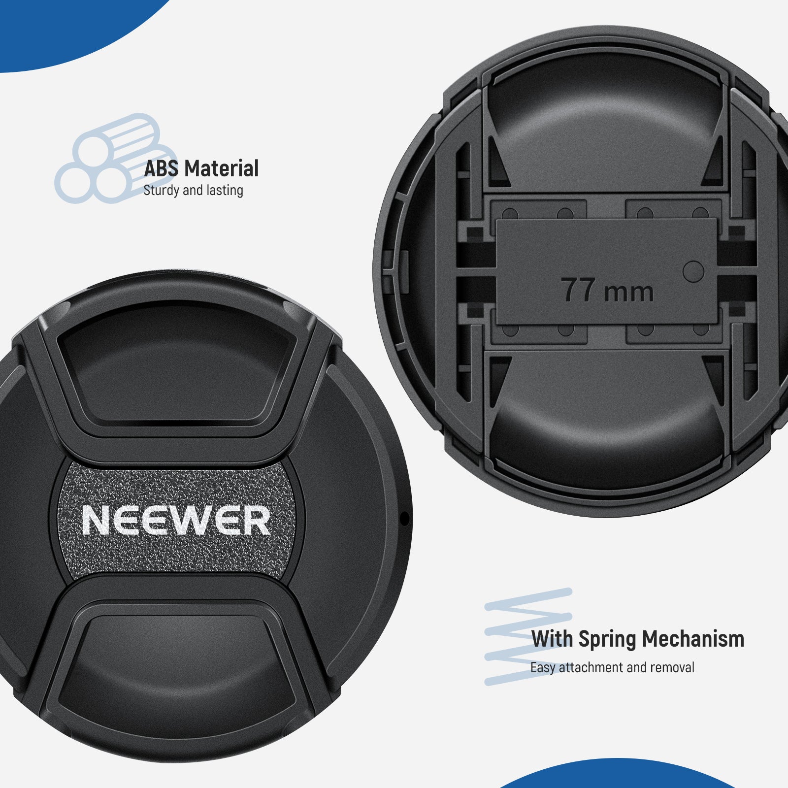 NEEWER 2 Pack Camera Lens Cap Kit - Universal DSLR & Mirrorless Camera Lens Cover - Dust & Scratch Protection for Canon, Nikon, Sony - Perfect for Travel, Outdoor Photography & Equipment Storage