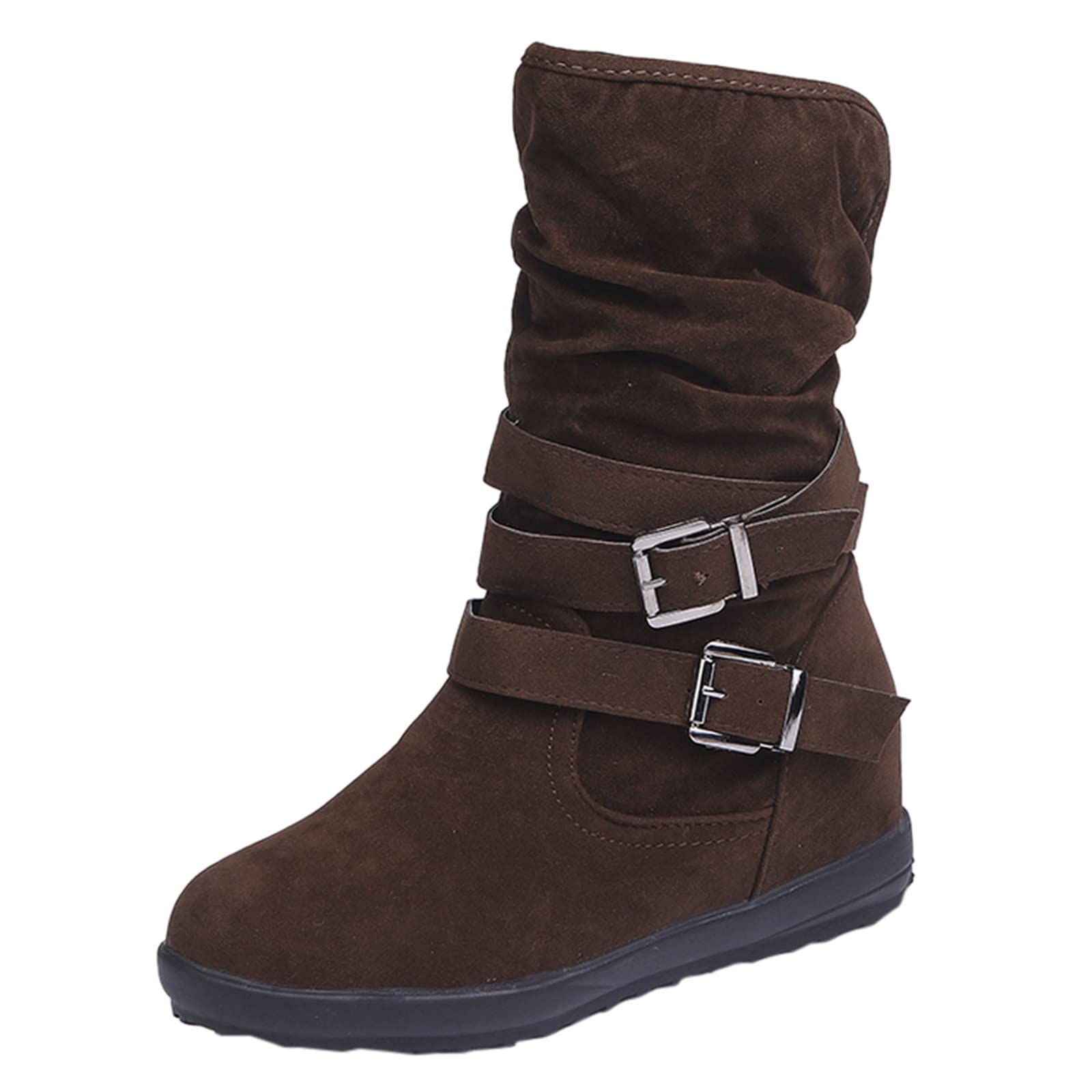 Stylish Black Suede Mid-Calf Boots for Women - Low Hidden Wedge, Round Toe Ankle Boots - Perfect for Fall Fashion, Office Wear & Casual Outings