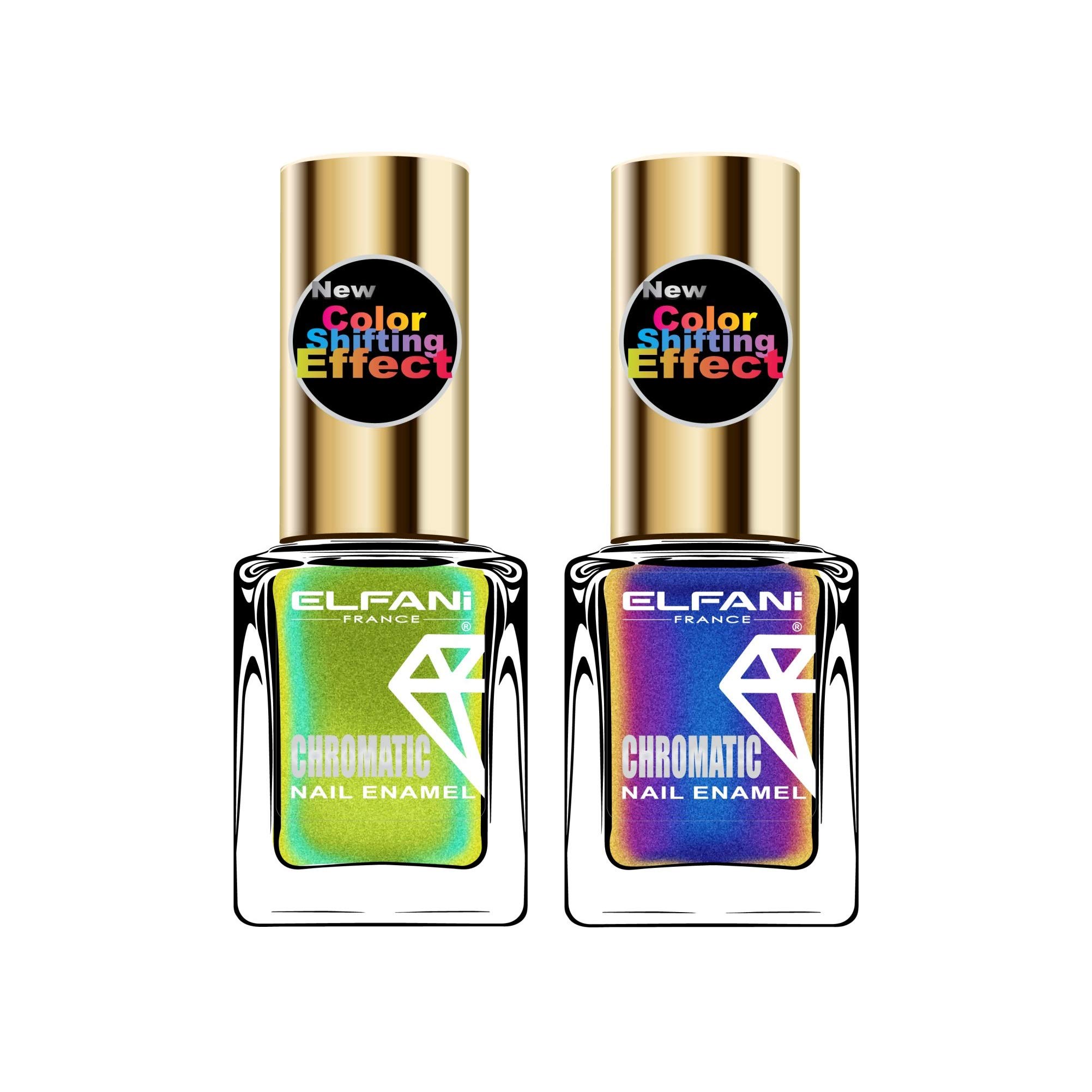 Elfani Multichrome Nail Polish - Flickering Gold & Egyptian Blue for Party & Night Out