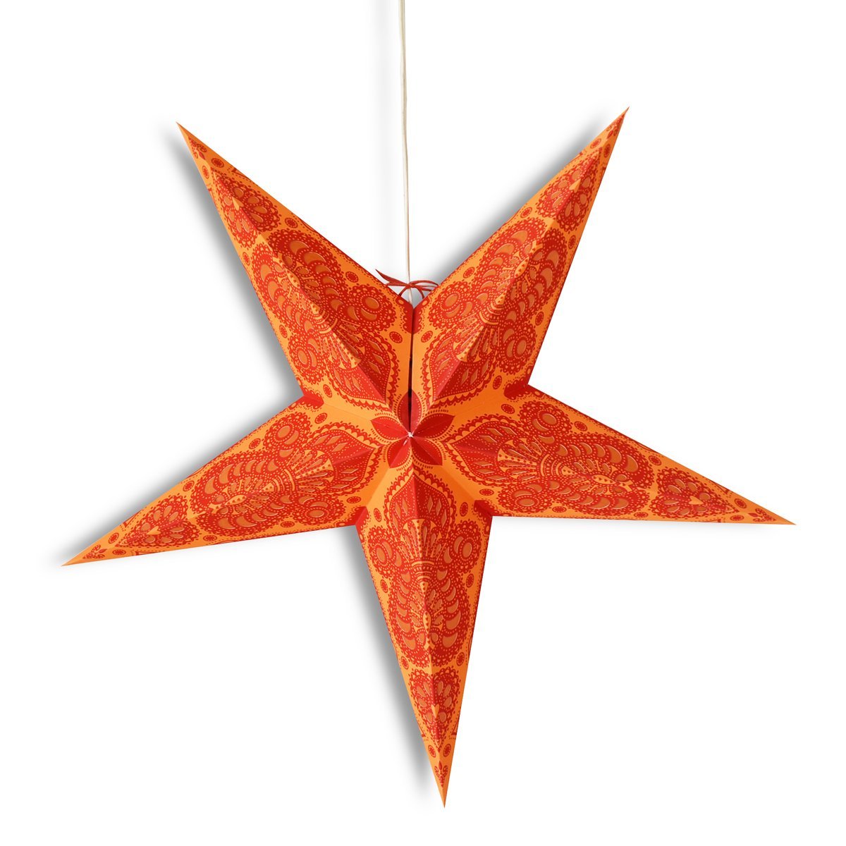 24 Pack Orange Peacock Paper Star Lanterns - Hanging Wedding Party Decorations for Indoor Outdoor Events, Birthday Celebrations & Festival Lighting