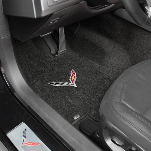 Premium All-Weather Floor Mats for 2014-2017 Chevy Corvette C7 Coupe - Jet Black with Crossed Flags Logo - Perfect for Daily Driving & Car Shows