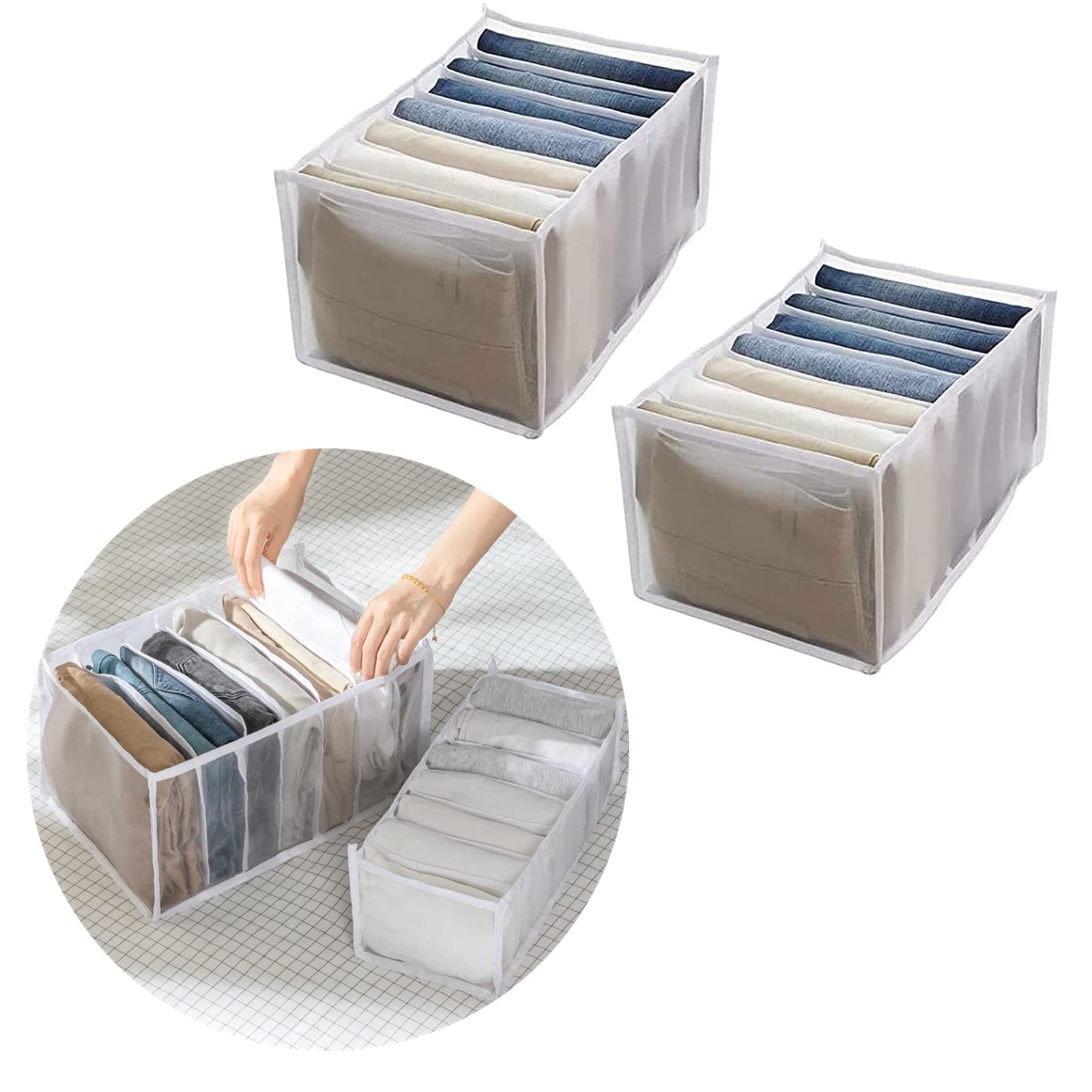 Rayeeley 2-Pack Foldable Mesh Closet Organizer Drawers - Storage Dividers for Jeans, Leggings, T-Shirts & Kids Clothes | Space-Saving Wardrobe Solution for Bedroom, Closet & Nursery Organization