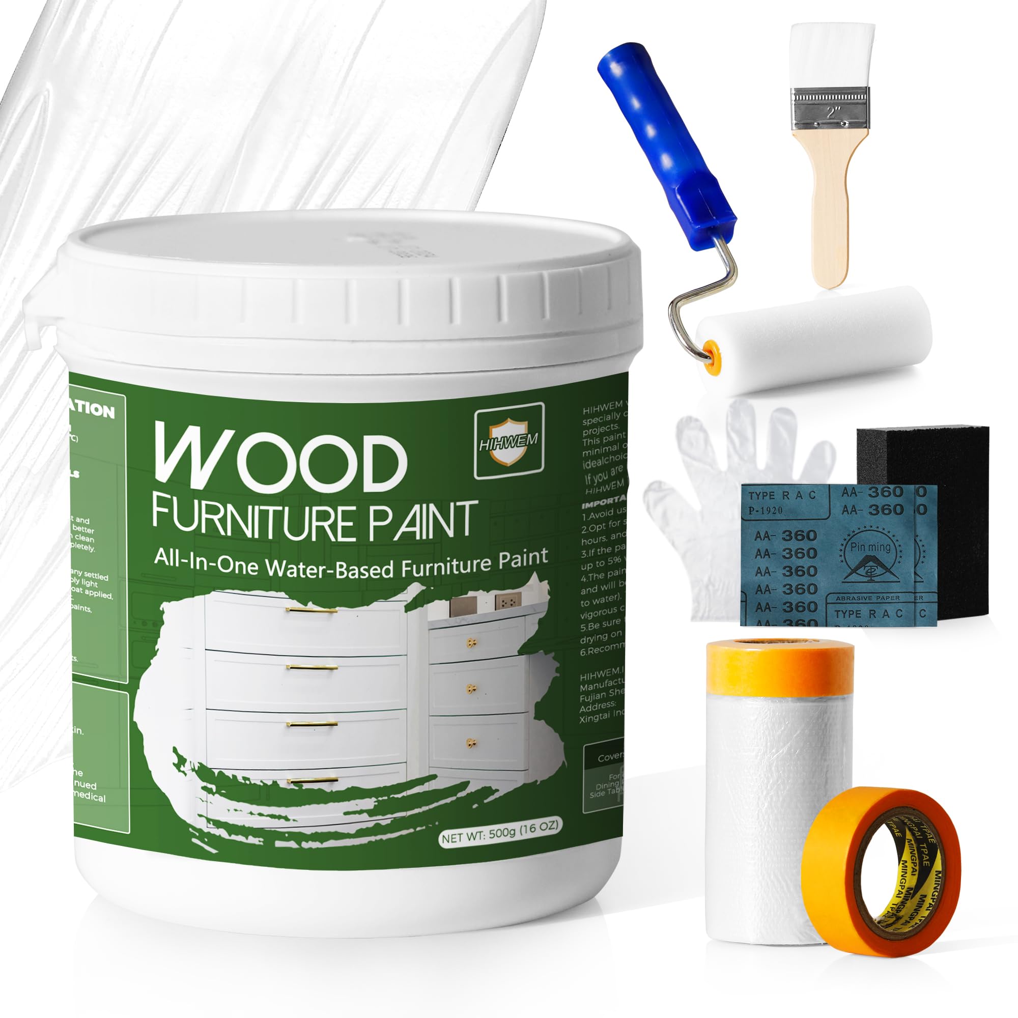 16 Oz Chalk Style Furniture Paint - Water-Based, Non-Toxic & Odorless Wood Paint for Cabinets, Doors, Tables & Dressers - DIY Refinishing Kit with Tools (White) - Perfect for Home Decor & Furniture Upcycling Projects