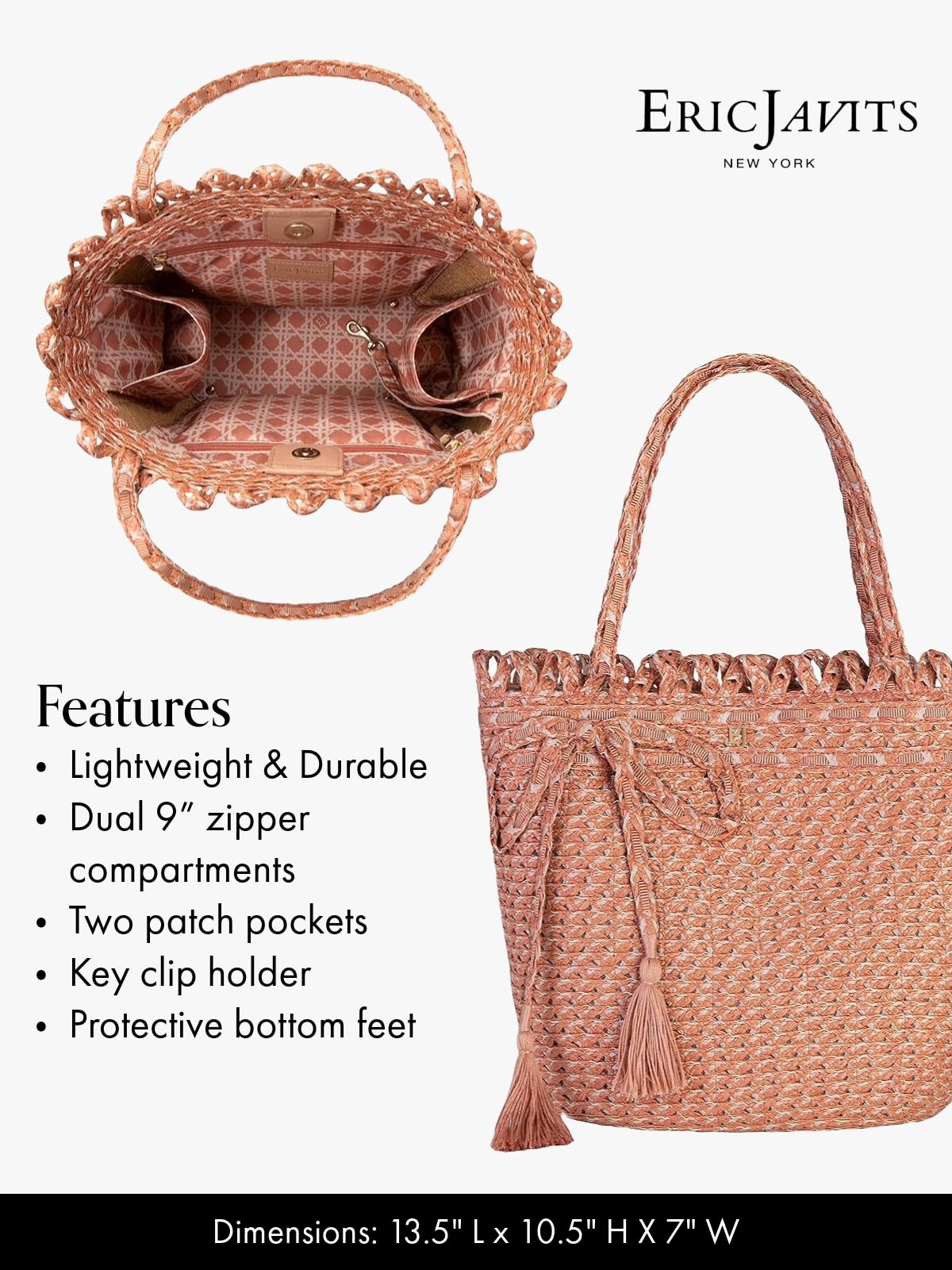 Eric Javits Squishee St. Tropez Straw Tote Bag for Women - Lightweight Summer Beach Bag with Adjustable Strap - Perfect for Pool, Vacation & Shopping