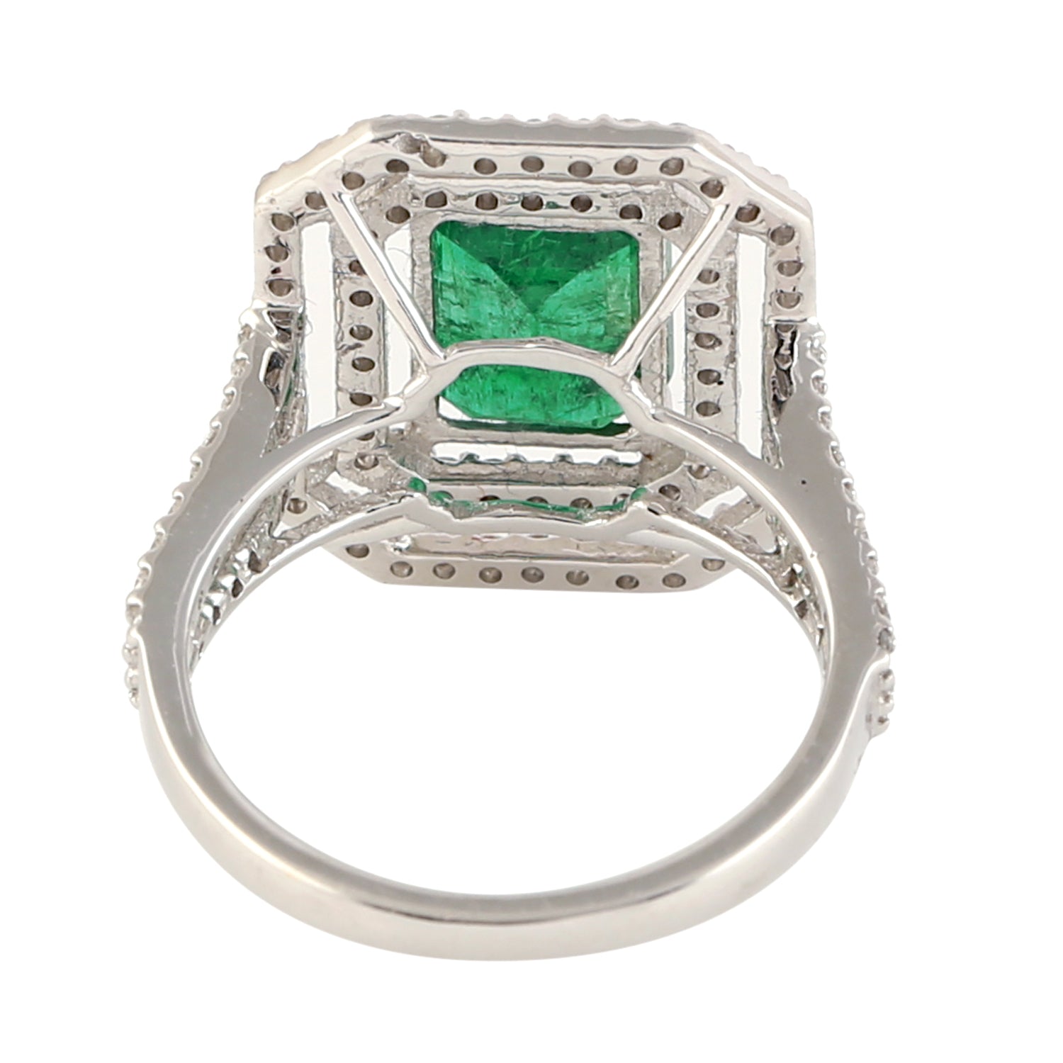 14K White Gold Emerald Cut May Birthstone Ring with Pave Diamond Accents - Perfect for Birthdays, Anniversaries & Special Occasions