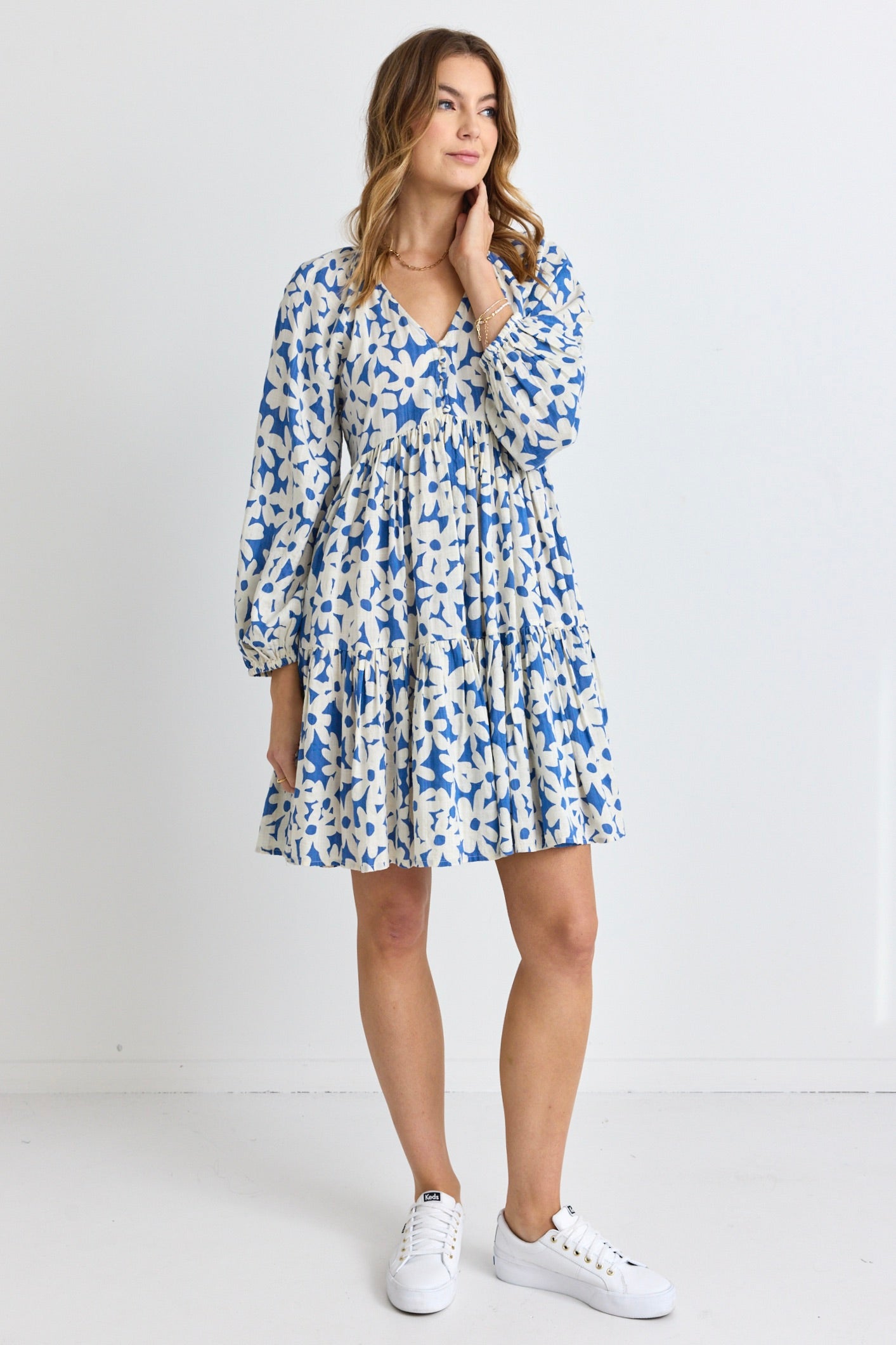 Airy Blue Floral V-Neck Mini Dress - Lightweight Summer Dress for Beach, Party & Casual Wear