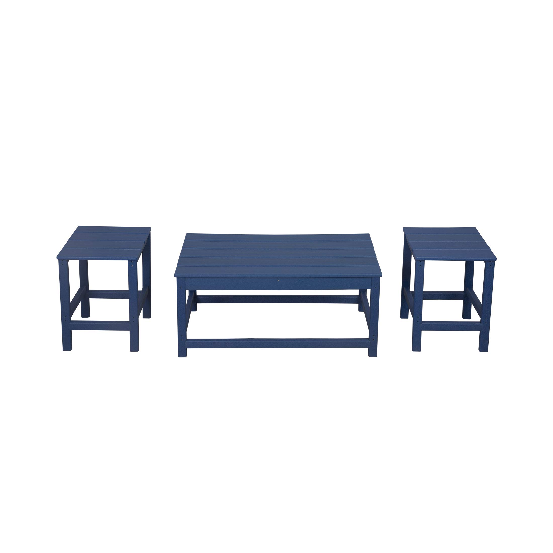 HDPE Outdoor Coffee Table Set - 2 Side & 1 Coffee Table for Patio, Garden, Backyard - Navy Blue