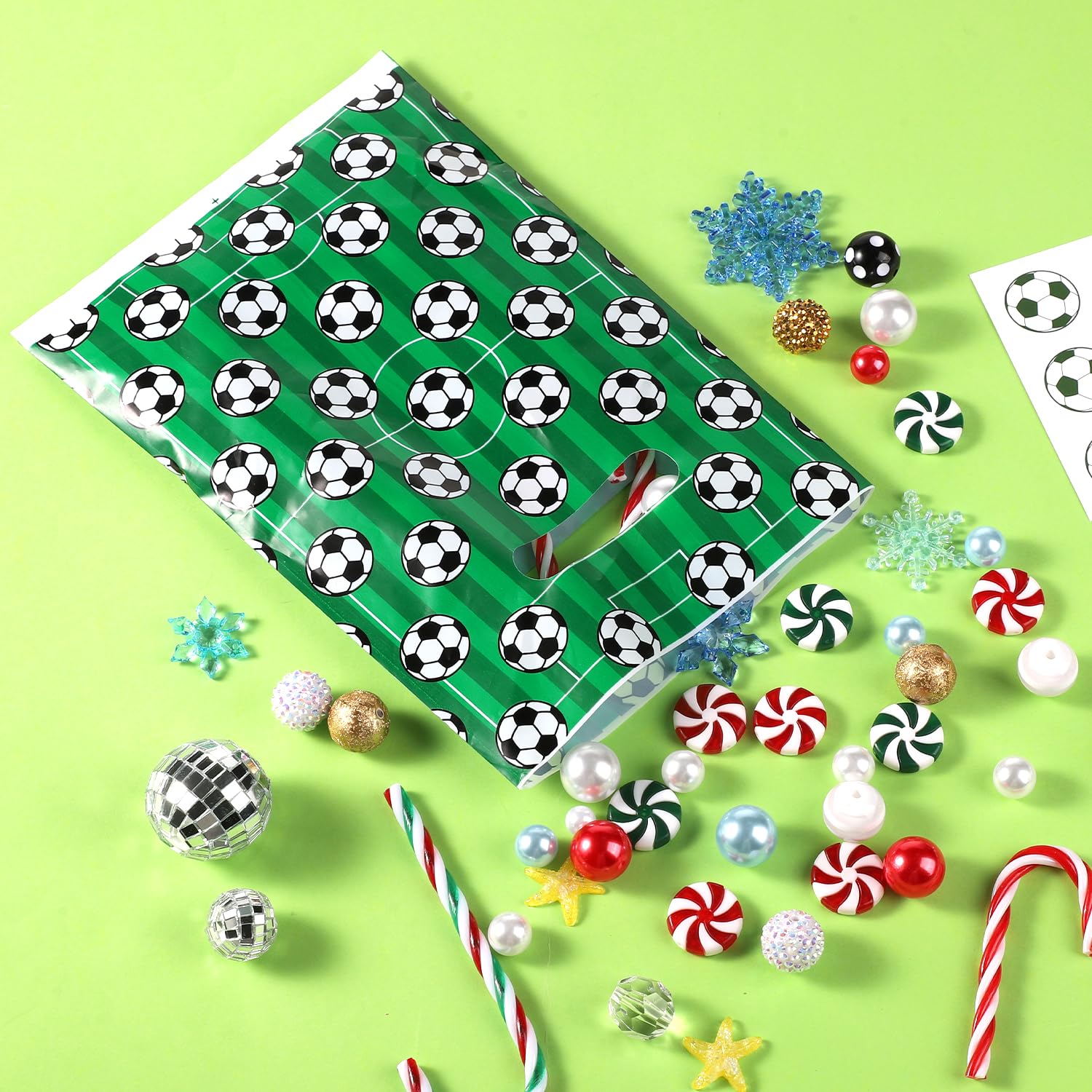 PEUTIER 50pcs Soccer Themed Plastic Party Favor Bags for Snacks, Candy, Treats - Perfect for Team Gifts, Kids Birthday Parties, Sports Events & Game Day Favors - Great for Soccer Tournaments, Youth Sports Awards & Team Celebrations