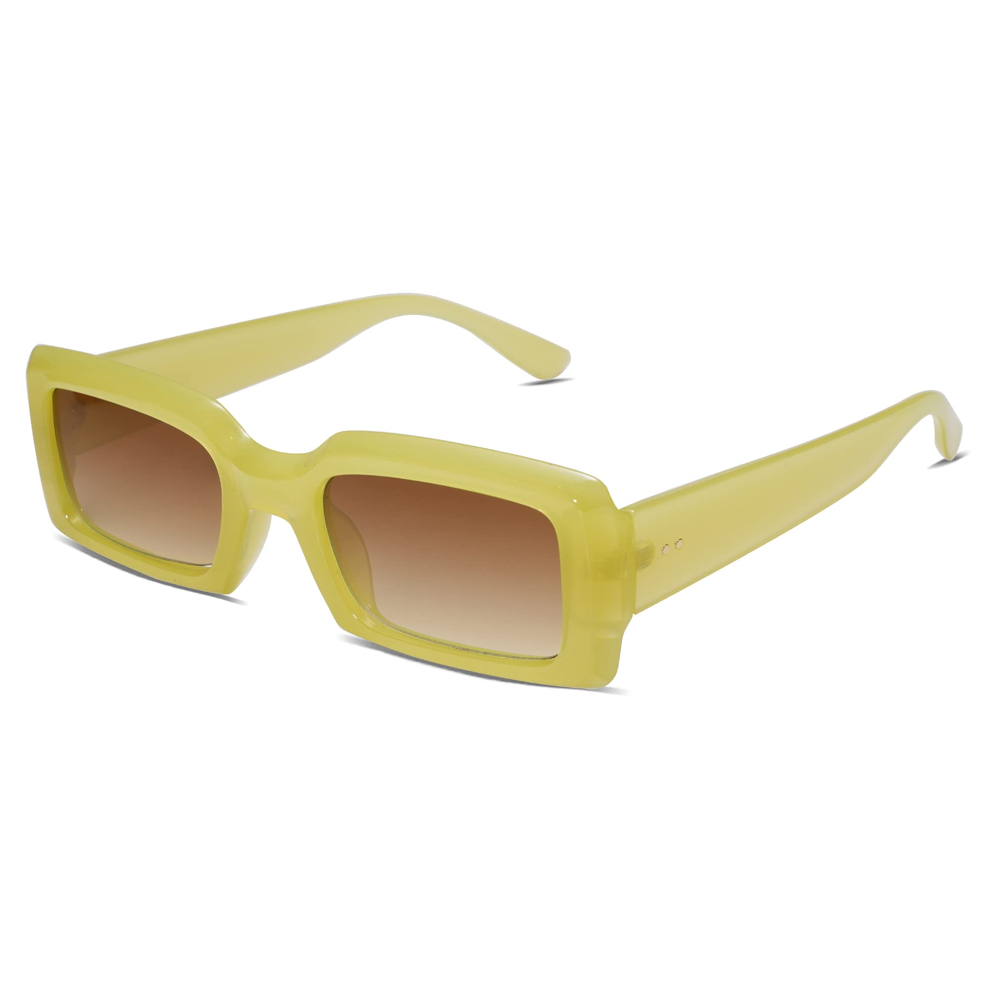 Trendy Vintage 90's Rectangle Sunglasses for Women & Men - Thick Frame Square Shades UV Protection - Perfect for Beach, Driving & Outdoor Activities (Model AR82002)