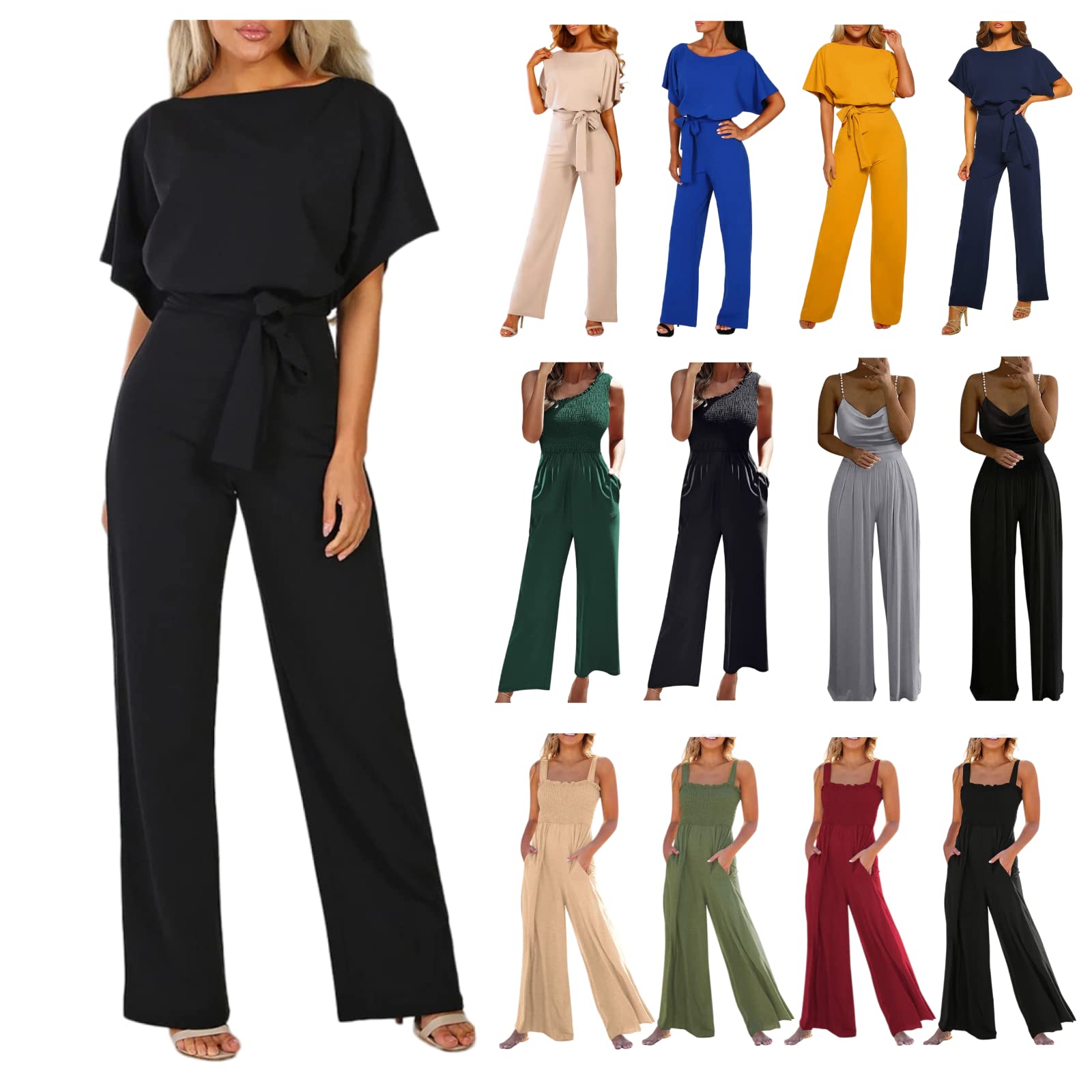 Neferlife Women's Summer Jumpsuits - Casual Short Sleeve & Sleeveless Overalls, Loose Romper Pantsuits for Beach, Vacation & Outdoor Activities