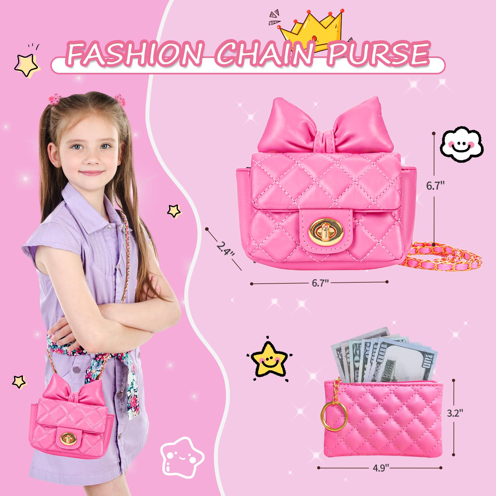 **Little Girl Purse with Kids Makeup Kit - My First Purse Set with Chain Bag, Pretend Play Toys for Toddlers - Princess Toys for Christmas & Birthday Gifts (Pink) - Perfect for Dress-Up, Role Play & Party Favors for Girls Ages 3-8**