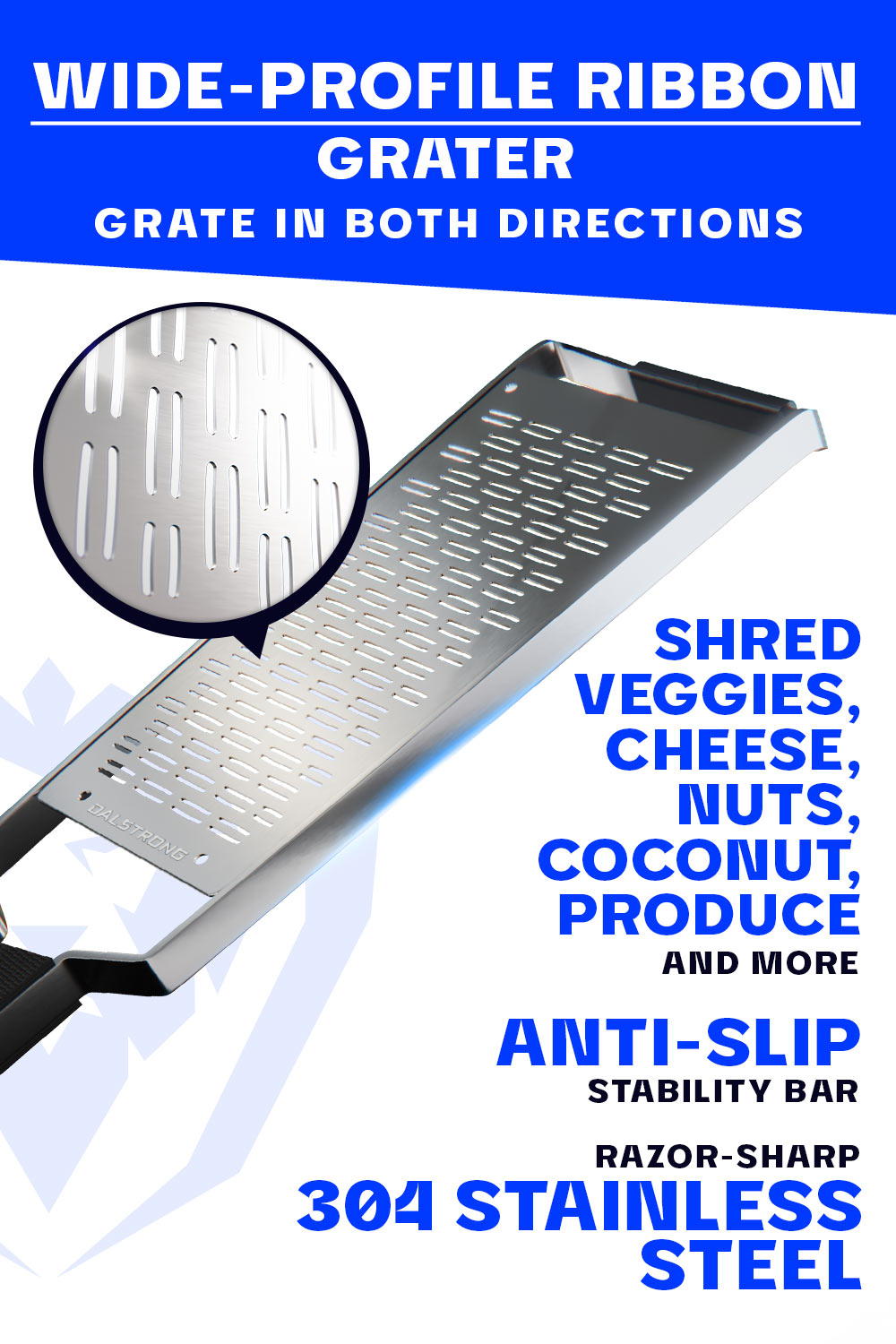 Premium Stainless Steel Wide Cheese Grater - Professional Kitchen Tool for Shredding Hard Cheeses | Dalstrong © | Perfect for Pasta, Pizza & Salad Toppings