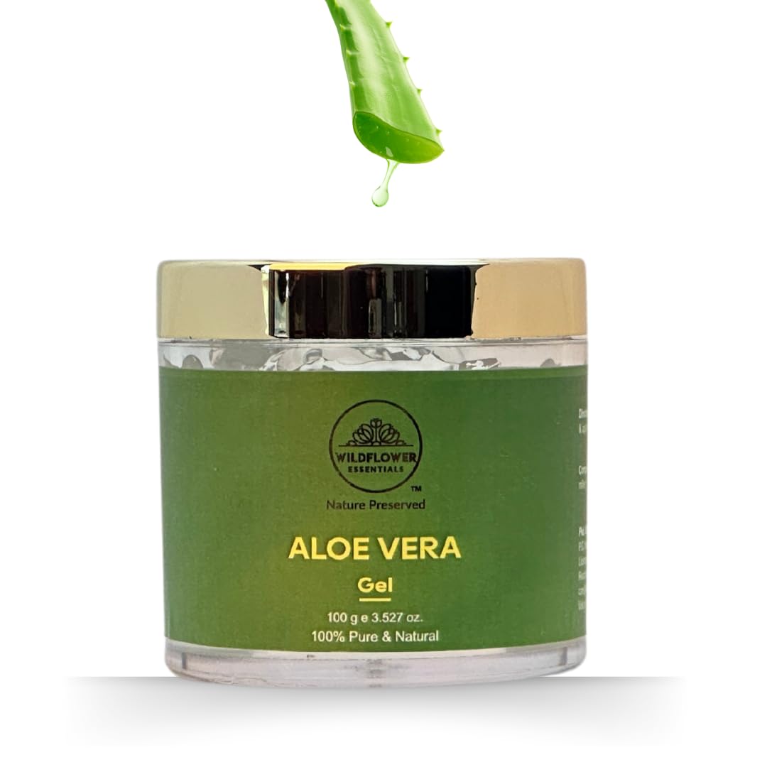 Wildflower Essentials 100% Pure Aloe Vera Gel - Unscented Natural Moisturizer for Face, Skin, Hair & Body Care (3.5oz/100g) | Soothes Sunburn, Hydrates Dry Skin & Promotes Hair Growth
