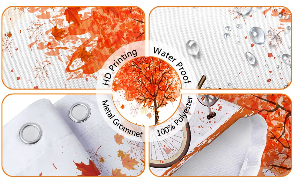 Autumn Tree Bicycle Shower Curtain Set with Maple Leaves - Waterproof Fabric Bathroom Decor for Fall & Thanksgiving (69x72 Inches, 12 Hooks Included) - Perfect for Seasonal Bathroom Makeovers and Cozy Autumn Showers
