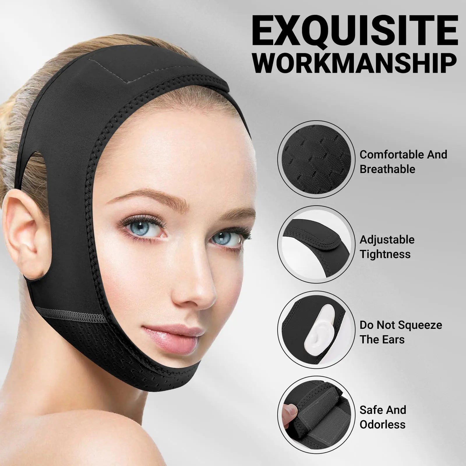 V Line Lifting Face Mask with Adjustable Chin Strap - Reusable Jawline Contouring & Slimming Mask for Double Chin Reduction - Perfect for Skincare Routine, Facial Yoga & Overnight Beauty Treatment