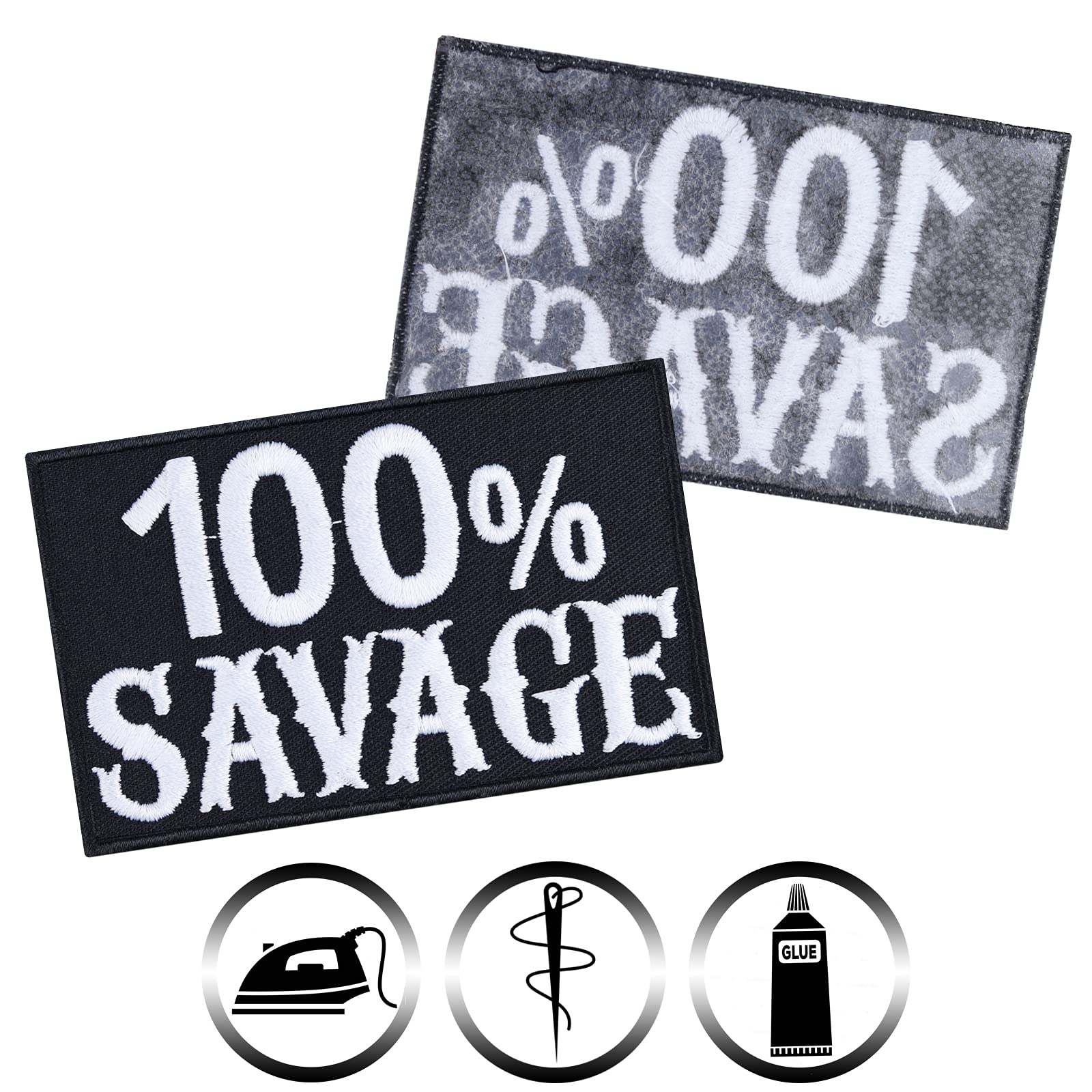 100% Savage Iron-On Biker Patches for Leather Vests - Embroidered Motorcycle Club Rank Patches (3.14X1.96 in) | Sew-On Fabric Applique for Biker Jackets, Vests & Accessories | Perfect for Motorcycle Clubs, Biker Gangs & Riding Gear Customization