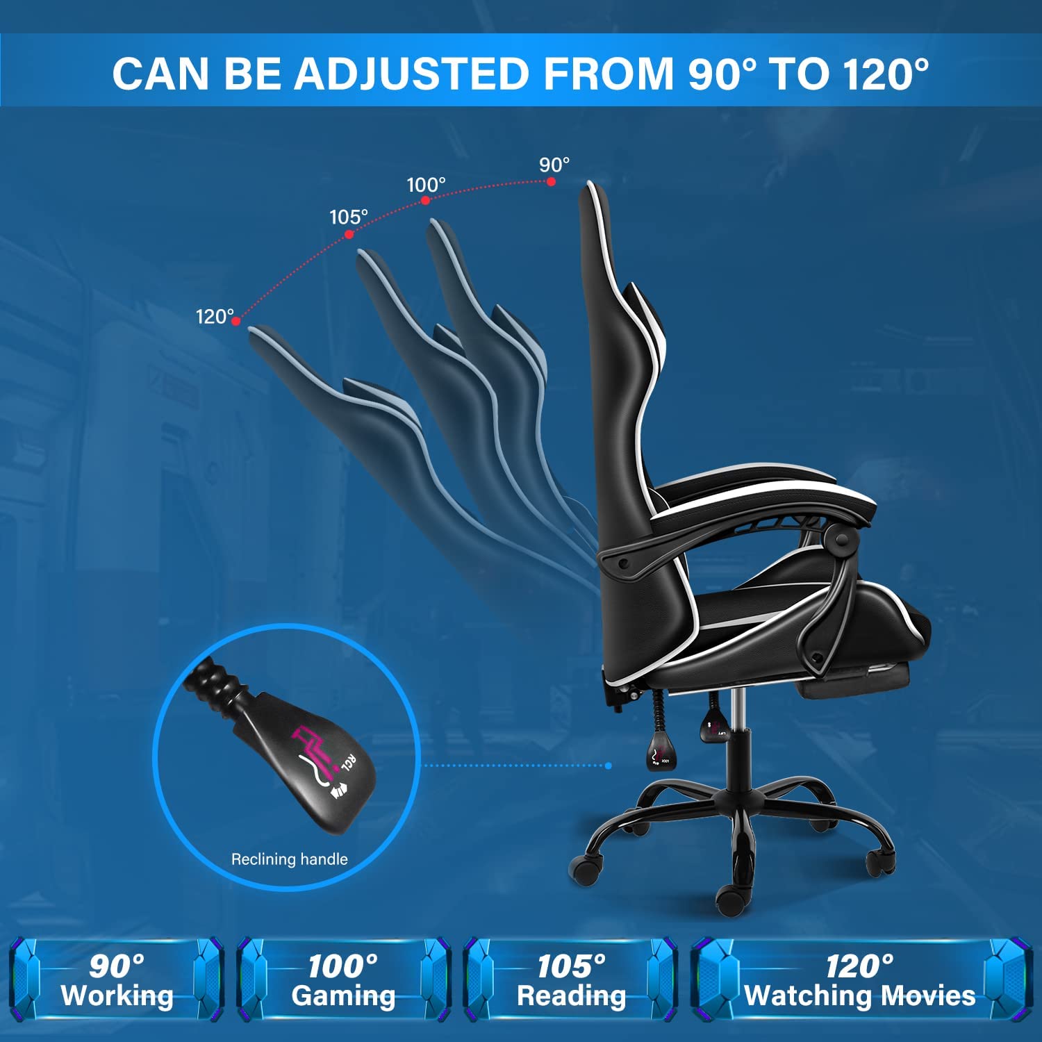 YSSOA Gaming Chair with Footrest - Big and Tall Ergonomic Racing Style Office Chair, Adjustable Swivel Video Game Chair with Headrest & Lumbar Support - Perfect for PC Gaming, Esports, Home Office and Streaming Setup