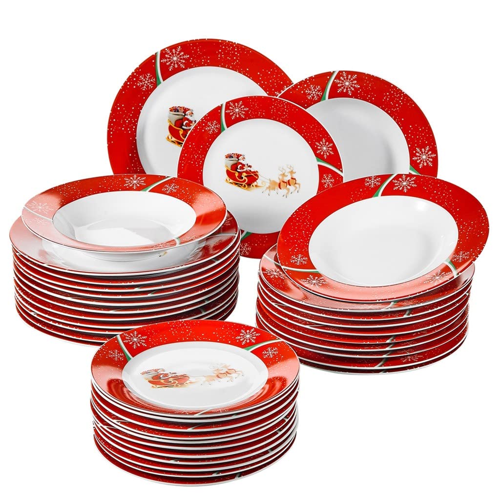 36-Piece Christmas Porcelain Dinnerware Set - Holiday Plates, Dessert Plates & Soup Bowls for Festive Dining | Perfect for Christmas Dinner, Party Entertaining & Gift Giving