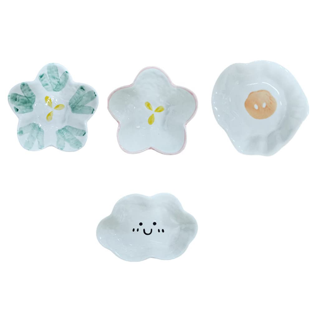 4Pcs Ceramic Dipping Bowls - Flower Cloud Shape Porcelain Sauce Dishes for Soy Sauce, Ketchup & Condiments | Cute Small Side Plates for Sushi, Dumplings & Appetizers | Perfect for Restaurants, Home Kitchen & Party Serving
