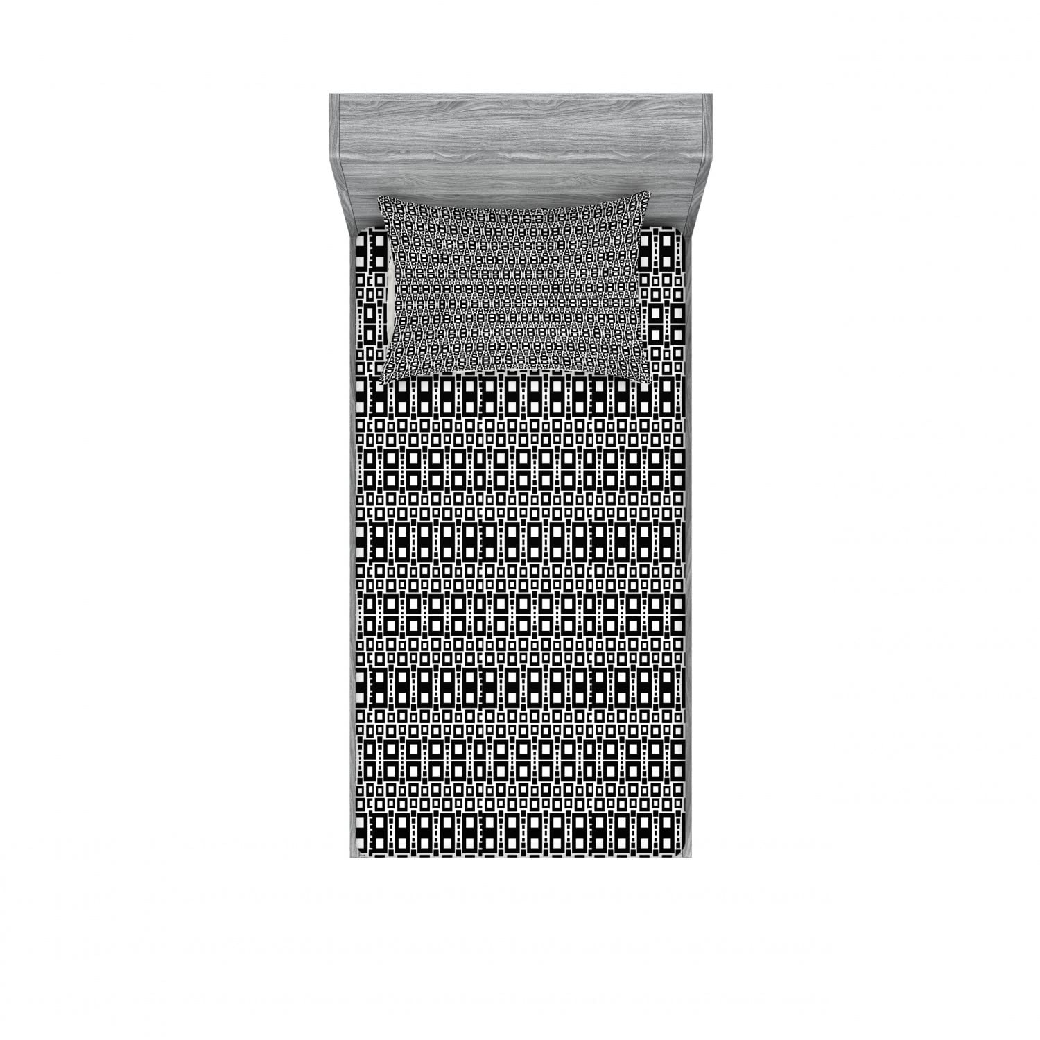Ambesonne Abstract 2-Pack Twin Fitted Sheet & Pillow Sham Set - Grid Rows Pattern Black White, 4-Piece Bedding Decor for Modern Bedrooms - Perfect for Guest Rooms, Dorms & Kids' Rooms