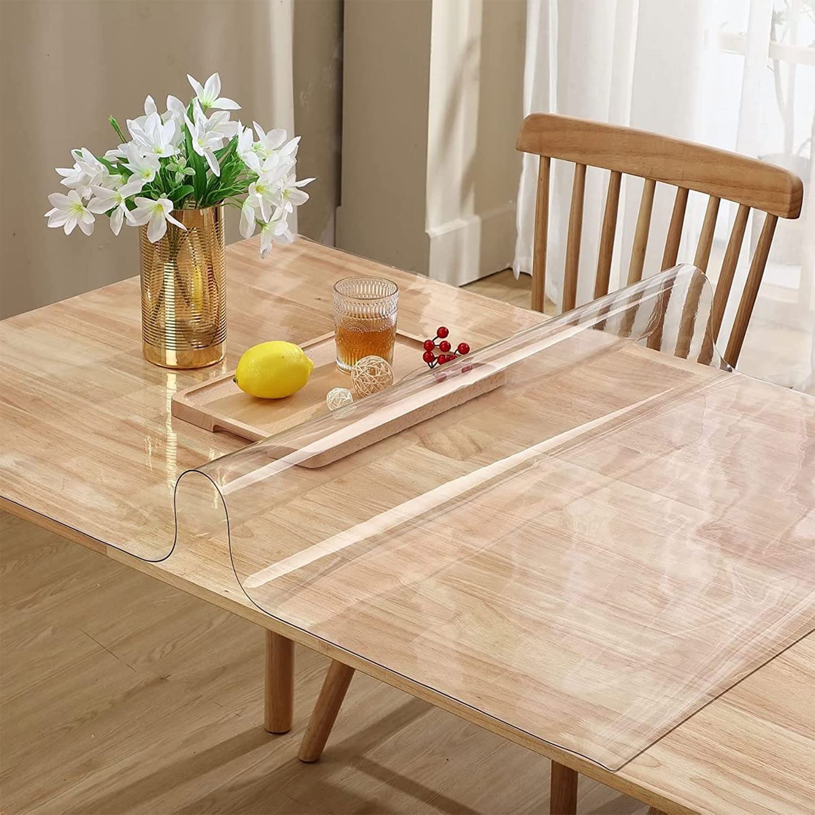 Clear Vinyl Table Cover Protector - 1.5mm Thick Waterproof Plastic Table Pad (46x110 Inch) for Office, Dining Room & Coffee Tables - Durable Desk Protector for Daily Use & Special Occasions