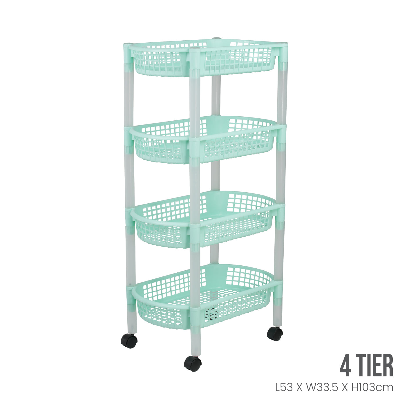 4 Tier Rolling Utility Cart with Wheels - Heavy Duty Metal Storage Organizer for Kitchen, Office, Bathroom, and Garage - Perfect for Organizing Supplies, Tools, and Household Items