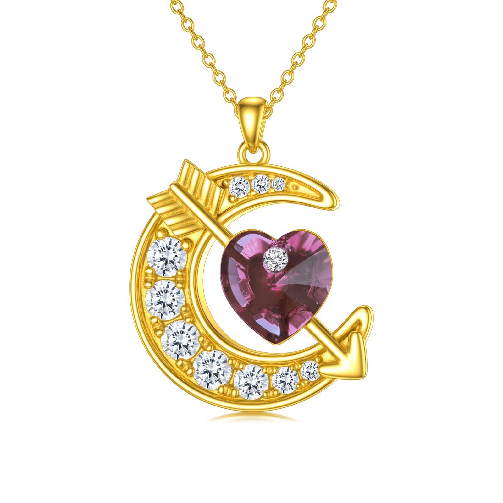 OCJ Sterling Silver Moon Birthstone Pendant Necklace for Women - Classic Love Arrow Crystal Jewelry with Birthstones | Perfect Birthday, Christmas Gift for Her, Daughter, Teens | Elegant Everyday Wear & Special Occasion Jewelry