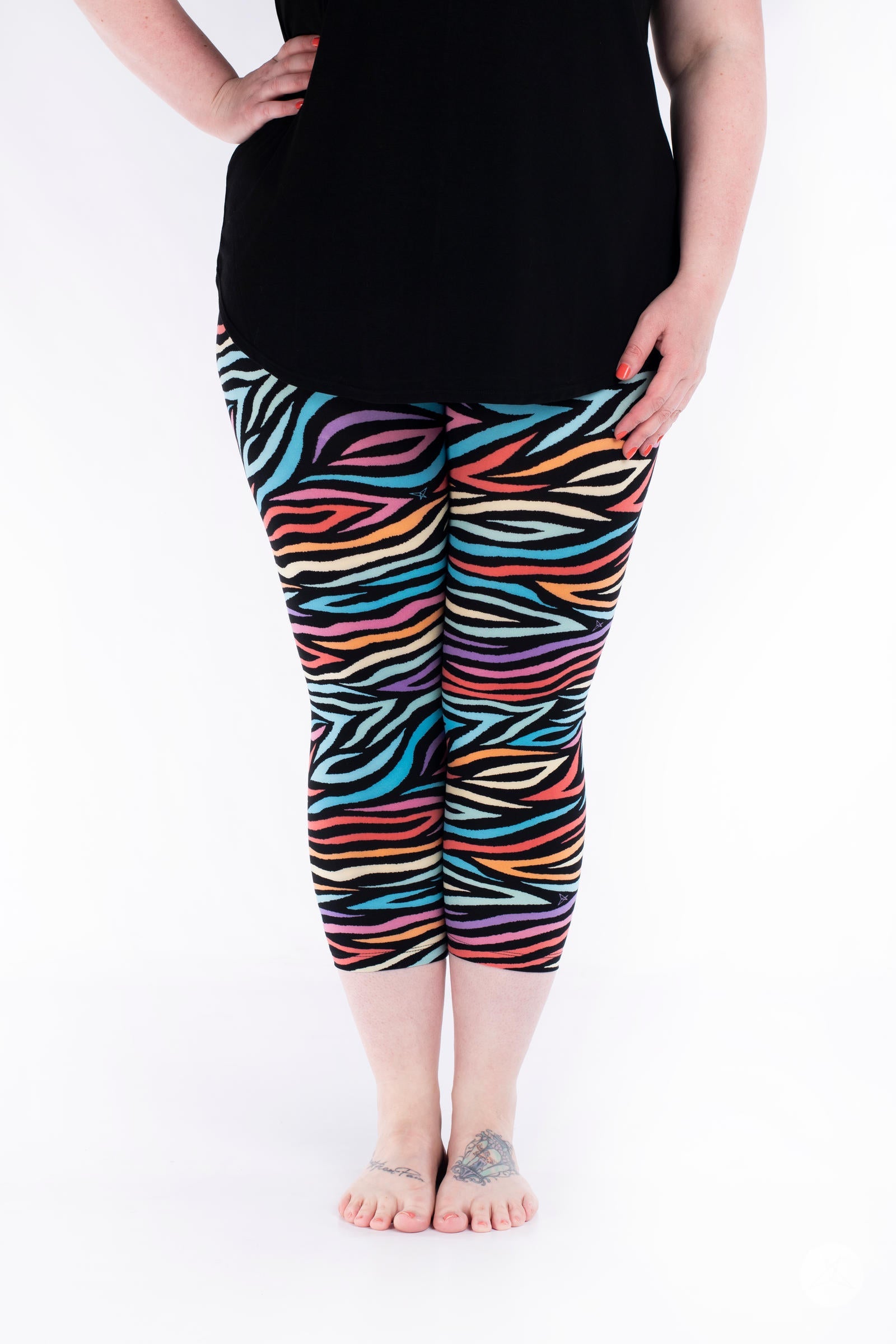 Just My Stripe Crops - Women's High Waisted Yoga Pants with Side Pockets for Workout, Running & Lounge Wear - Comfortable Stretchy Athletic Leggings for Gym & Casual Outfits