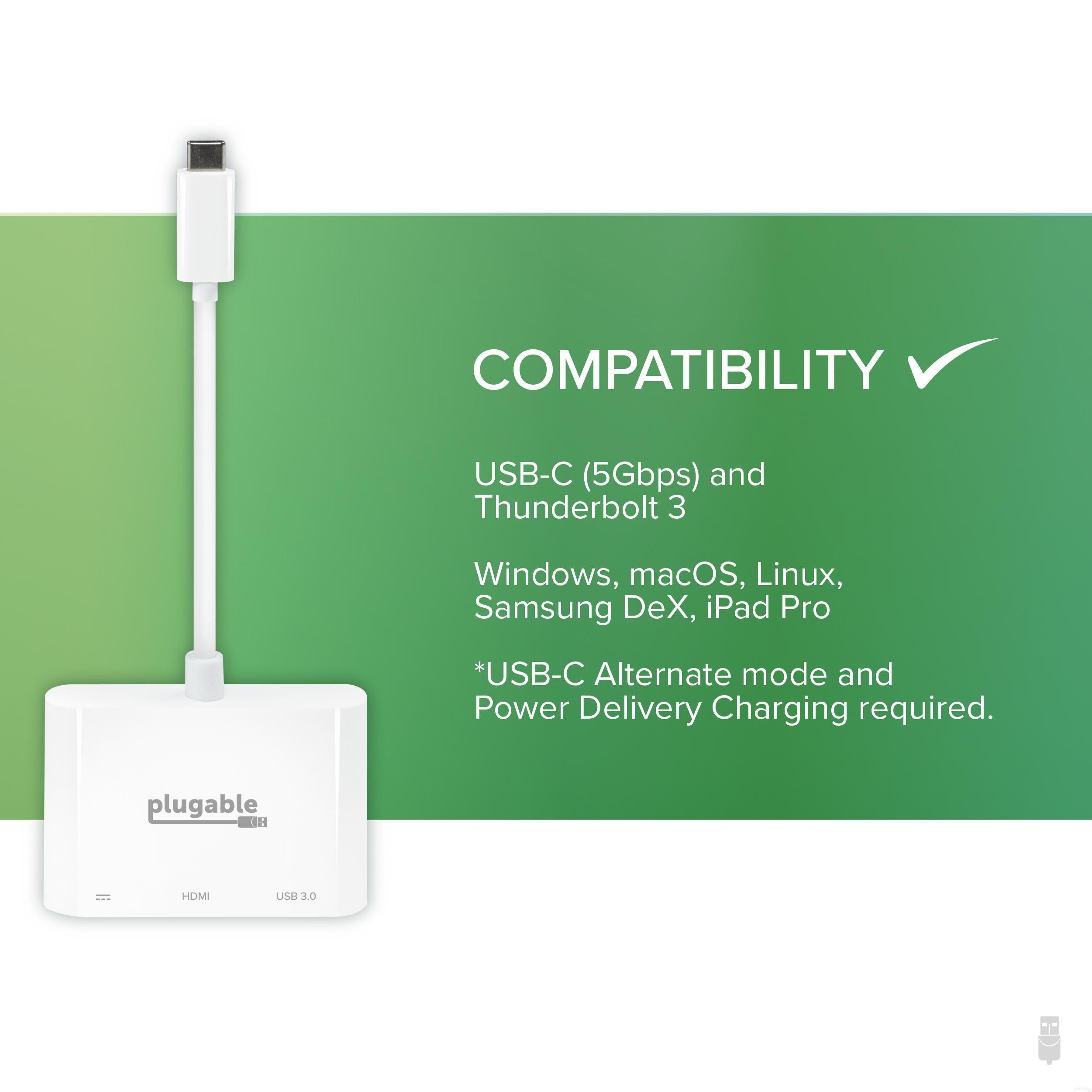Plugable USB C Multiport Adapter with 4K HDMI, USB 3.0, Ethernet & PD Charging - Compact USB-C Hub for MacBook Pro, Dell XPS & More - Perfect for Home Office, Travel & Presentations