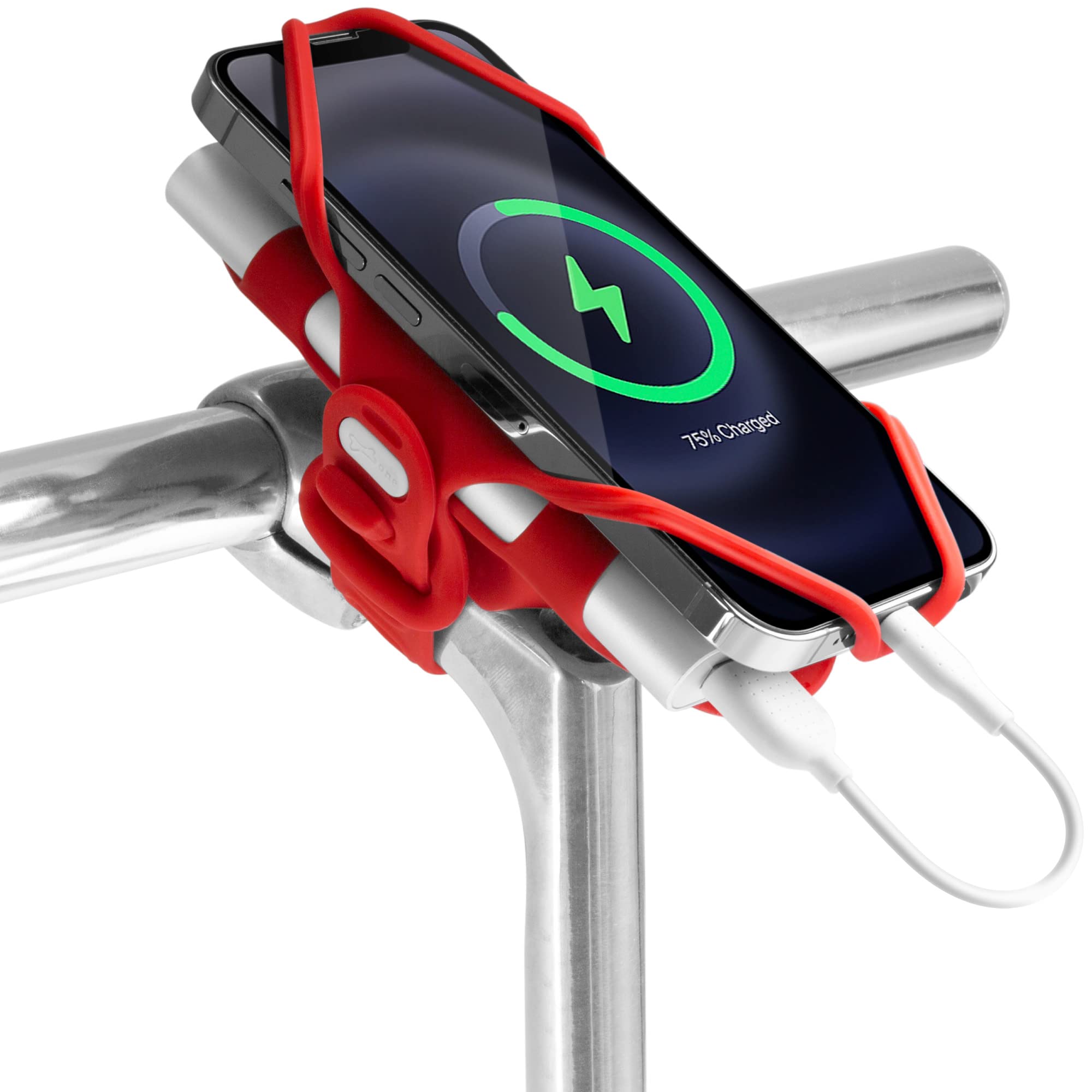 Bone Bike Tie Pro Pack 2 - Universal 2-in-1 Bike Phone Mount & Charger Holder for iPhone 13/12/11 Pro Max, Samsung S20/S21 - Fits 4.7